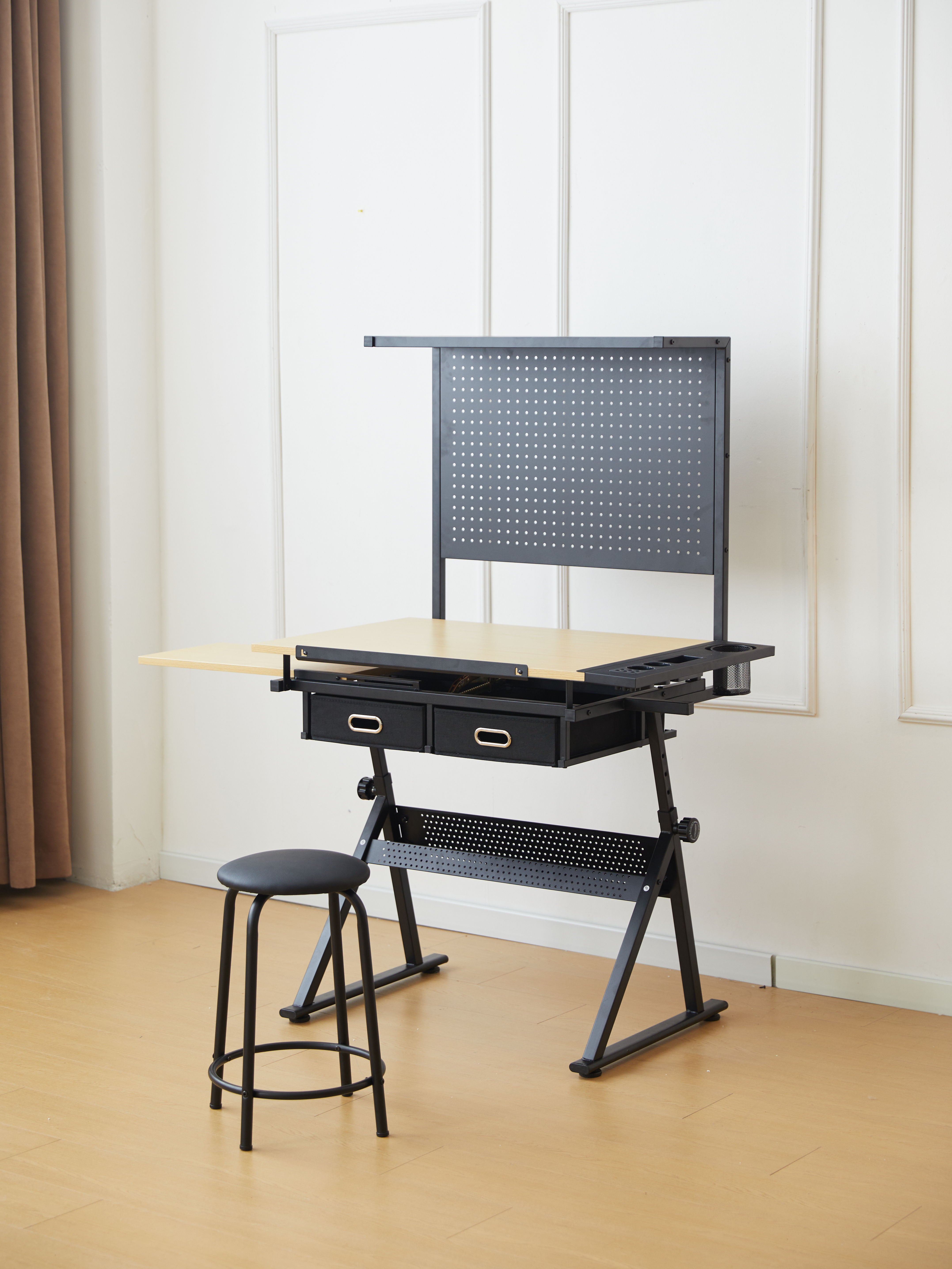 Drafting Table With Metal Perforated Board Pannel - Black / Brown