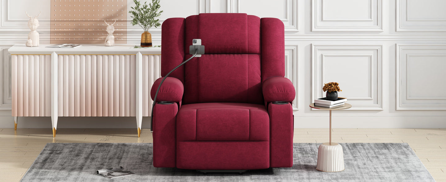 Power Lift Recliner Chair Electric Recliner for Elderly Recliner Chair with Massage and Heating Functions, Remote, Phone Holder Side Pockets and Cup Holders for Living Room, Red