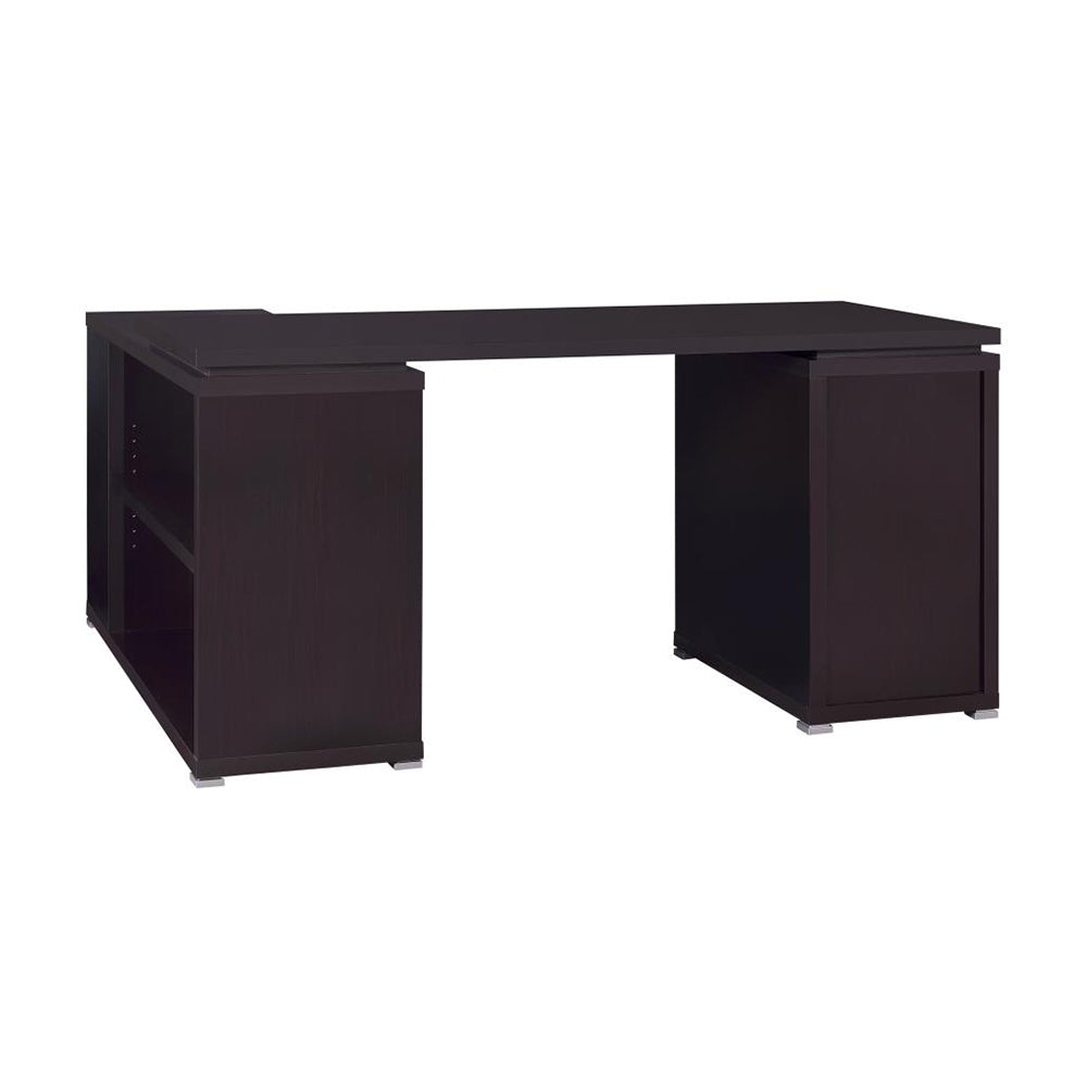 L-Shape Office Desk With Drawers and Shelves, Cappuccino