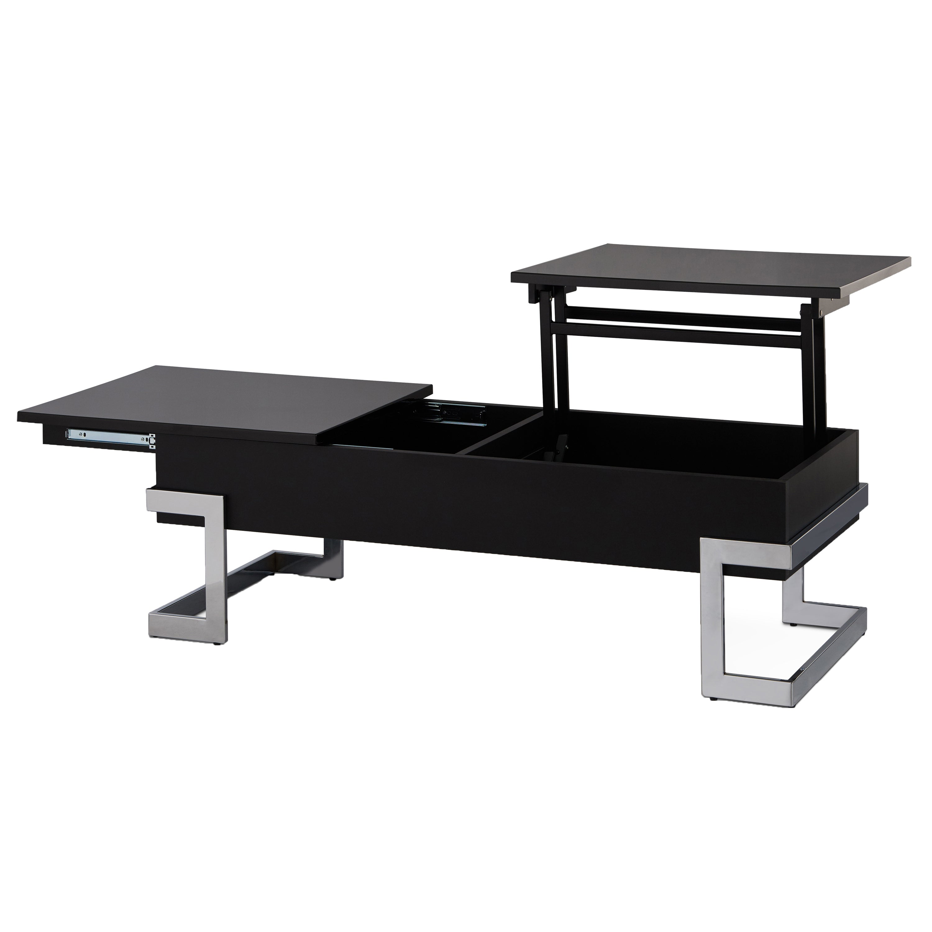 Black High Gloss and Chrome Coffee Table with Lift Top