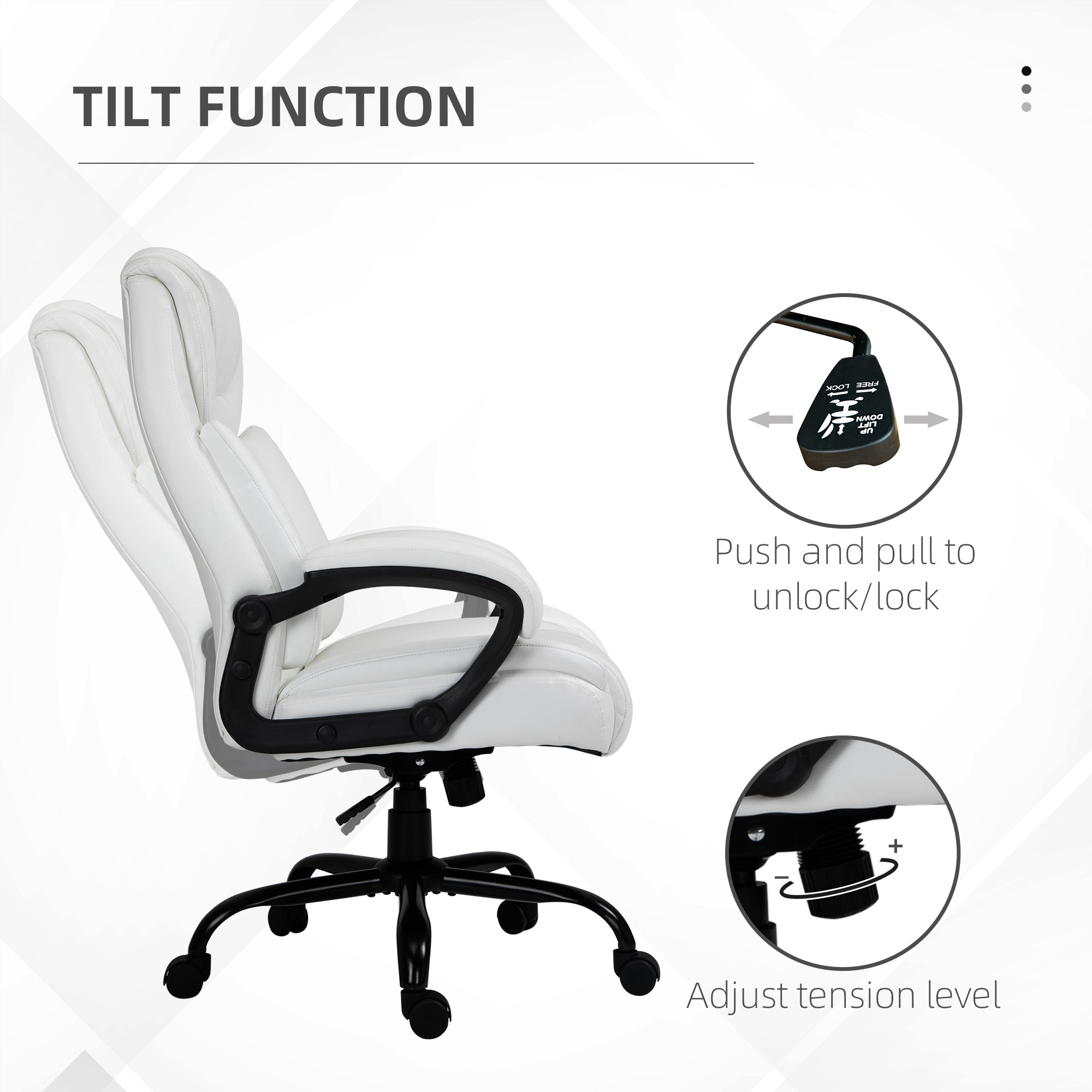 Big and Tall 400lbs Executive Office Chair with Wide Seat, Computer Desk Chair with High Back PU Leather Ergonomic Upholstery, Adjustable Height and Swivel Wheels, White