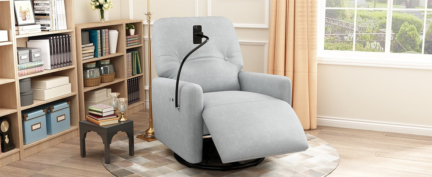 270 Degree Swivel Electric Recliner Home Theater Seating Single Reclining Sofa Rocking Motion Recliner with a Phone Holder for Living Room, Grey