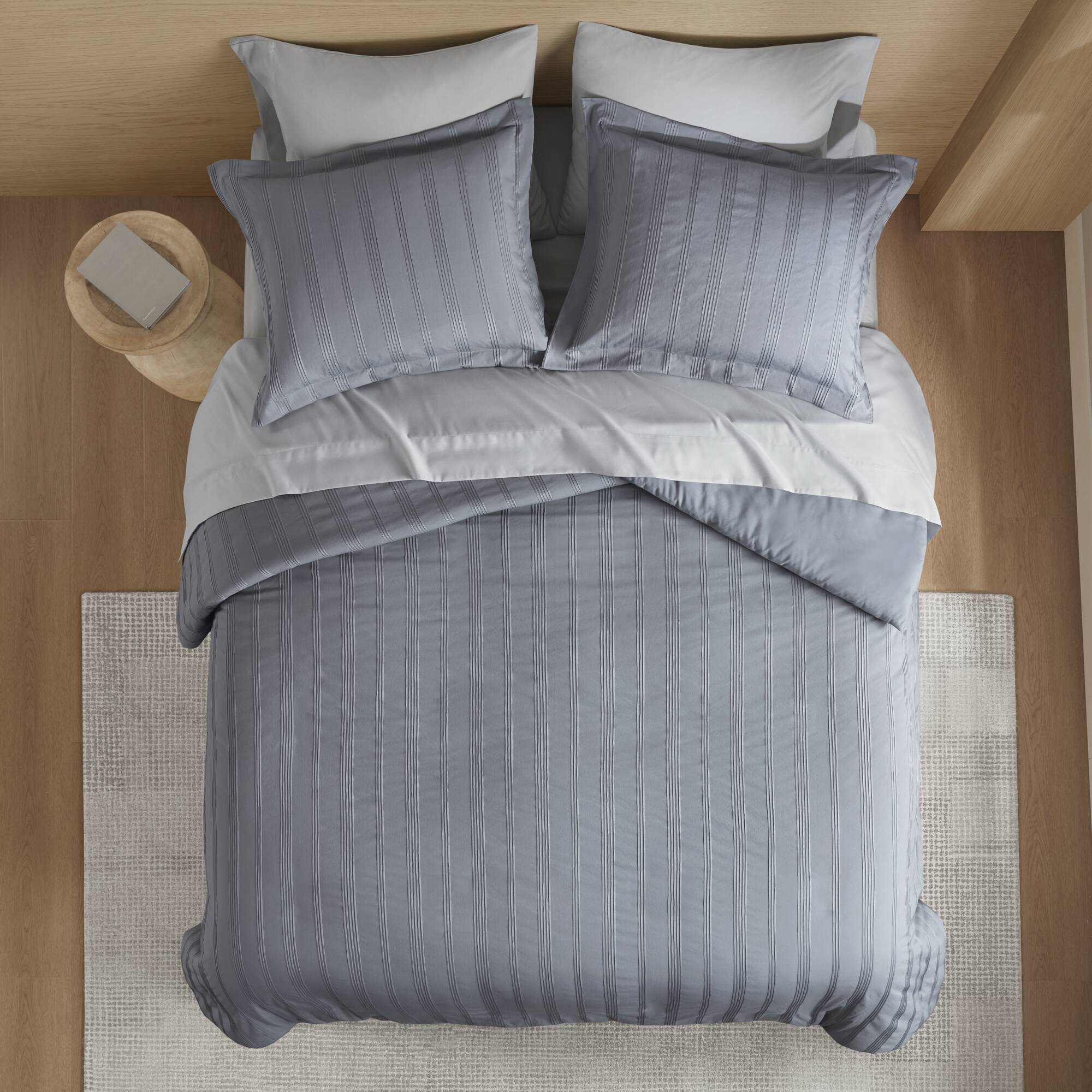 Logan - Queen Striped Duvet Set - Blue / Gray