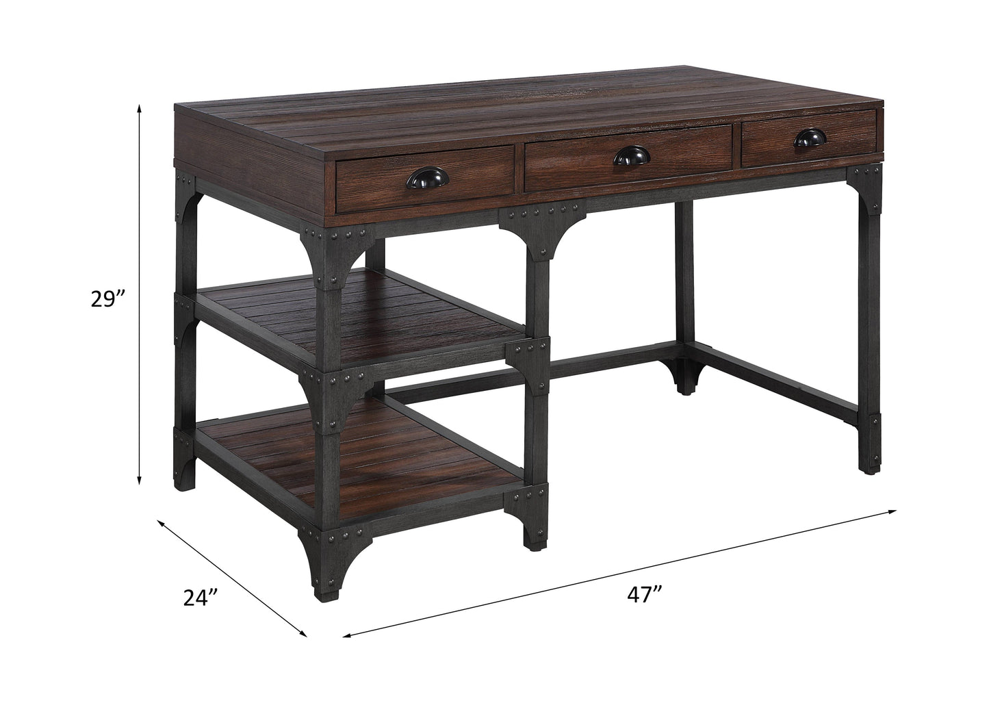 ACME Gorden Writing Desk, Espresso Oak Finish & Antique Black Metal OF00143