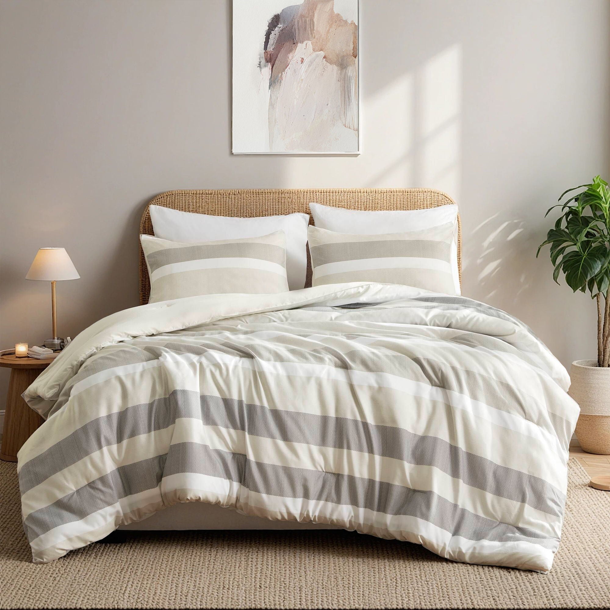 Blais - Stripe Textured Print Comforter Set - Neutral
