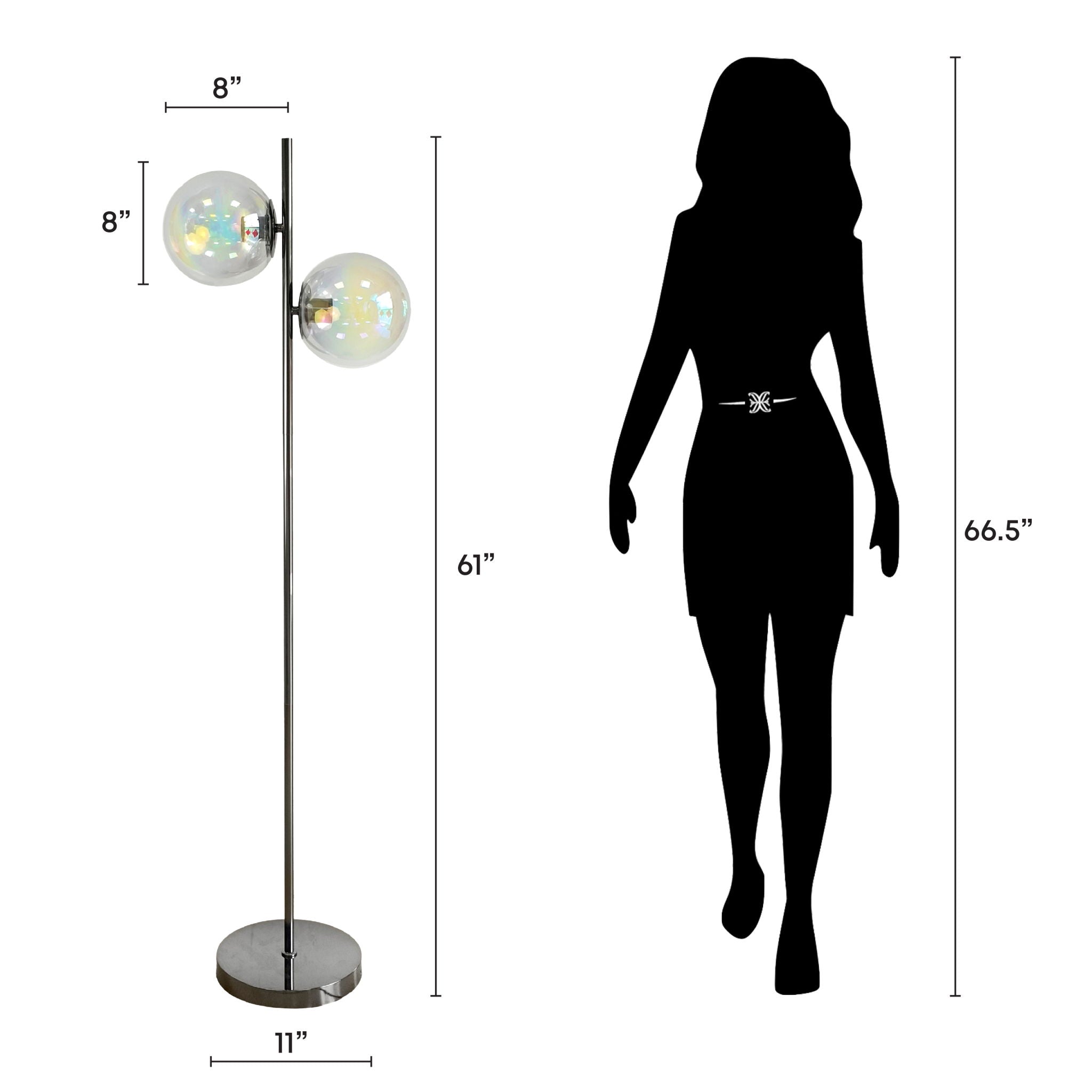 "Celestial Radiance" Metal Floor Lamp With Iridescent Glass Globes - Gun Metal Iridescent Glass