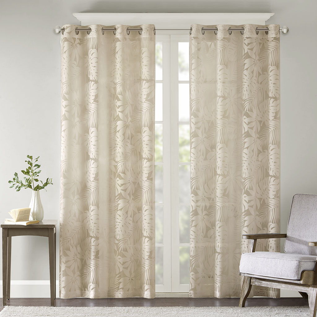 Leilani - 84" Palm Leaf Burnout Window Sheer - Natural