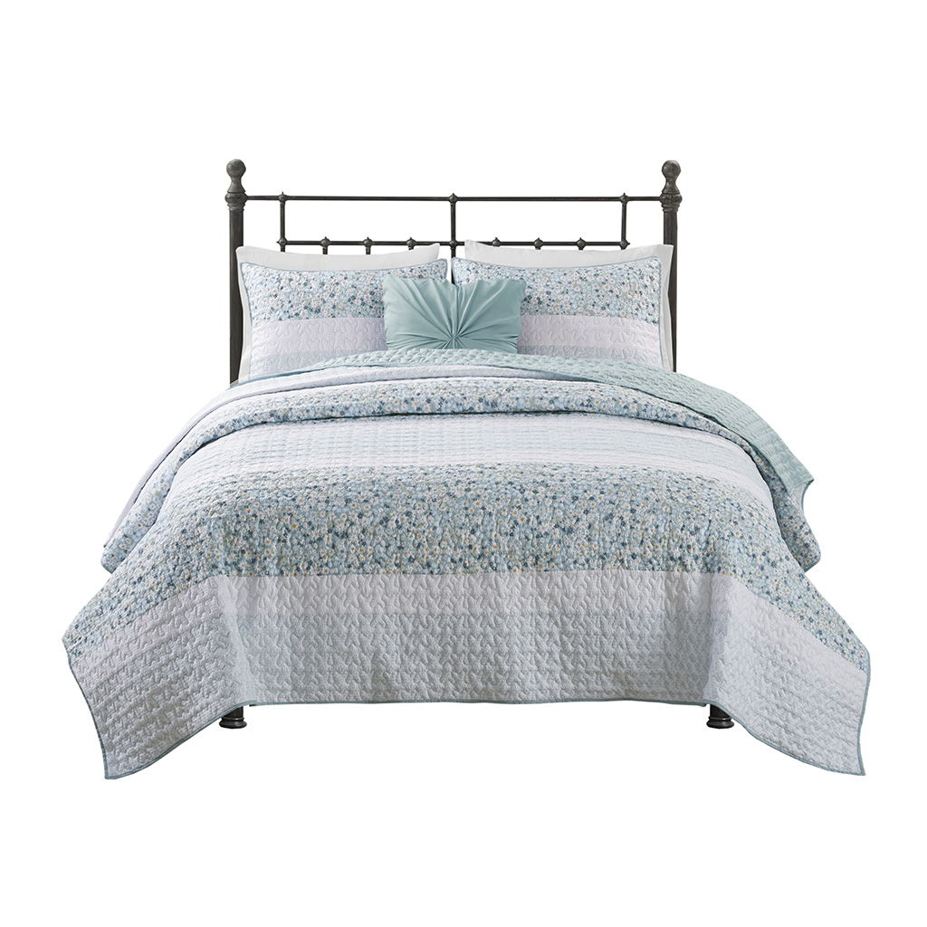 Caralie - 4 Piece King Seersucker Coverlet Set With Throw Pillow - Aqua
