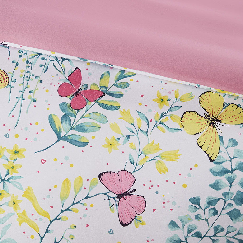 Cynthia - Twin Printed Butterfly Comforter Set - Pink