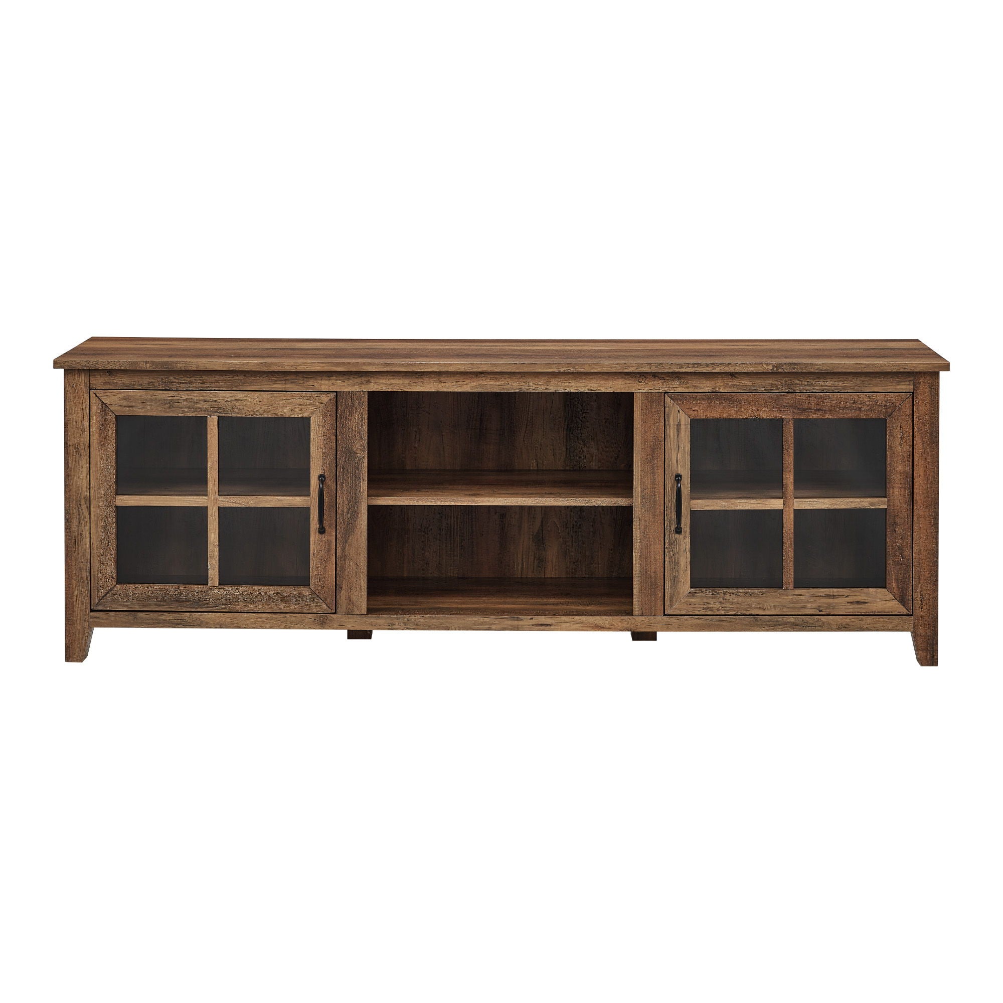 Modern Farmhouse 2 Door Glass Windowpane 70" TV Stand For 80" TVs - Rustic Oak