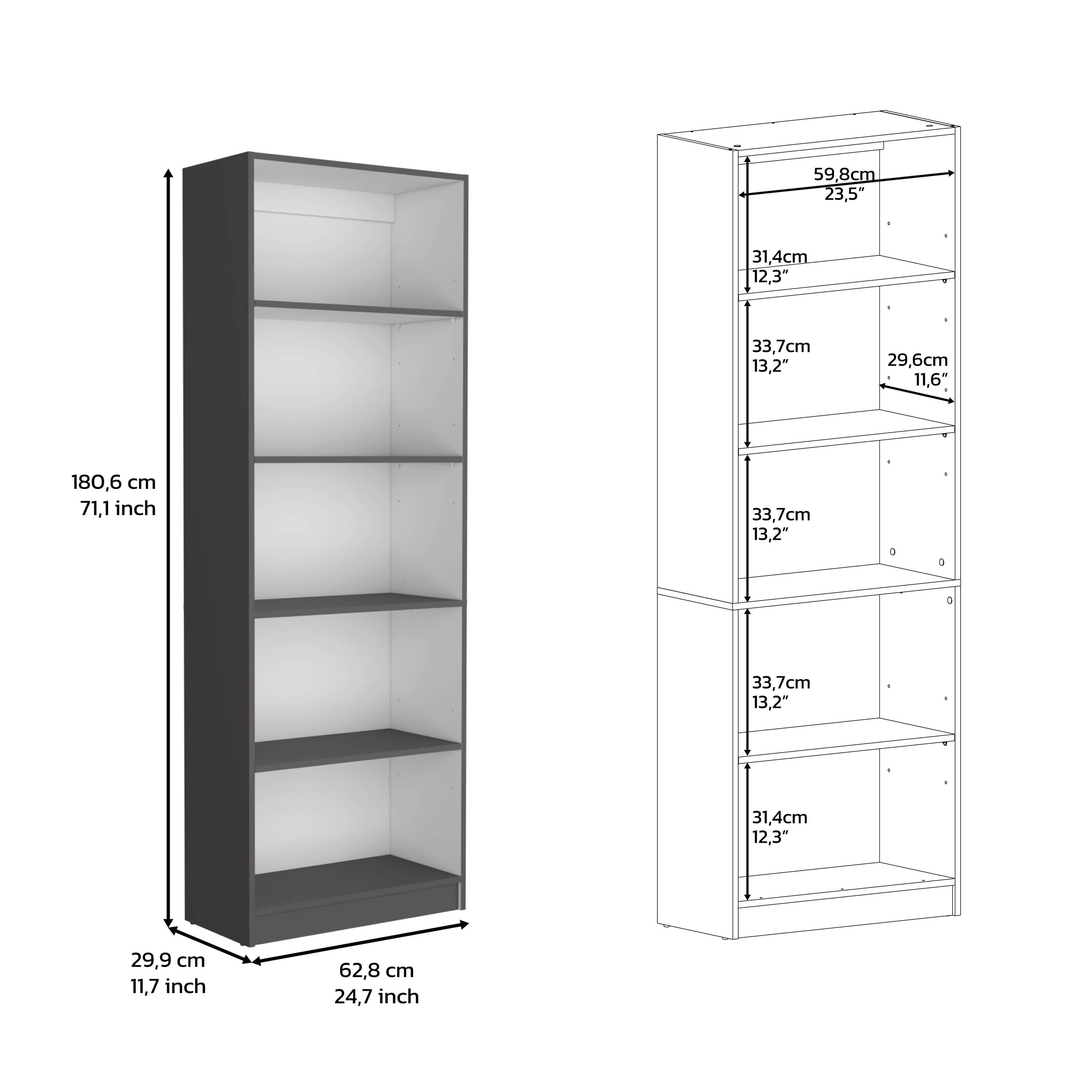 DEPOT E-SHOP Vinton 4-Tier Bookcase with Modern Storage for Books and Decor, Matt Gray / White