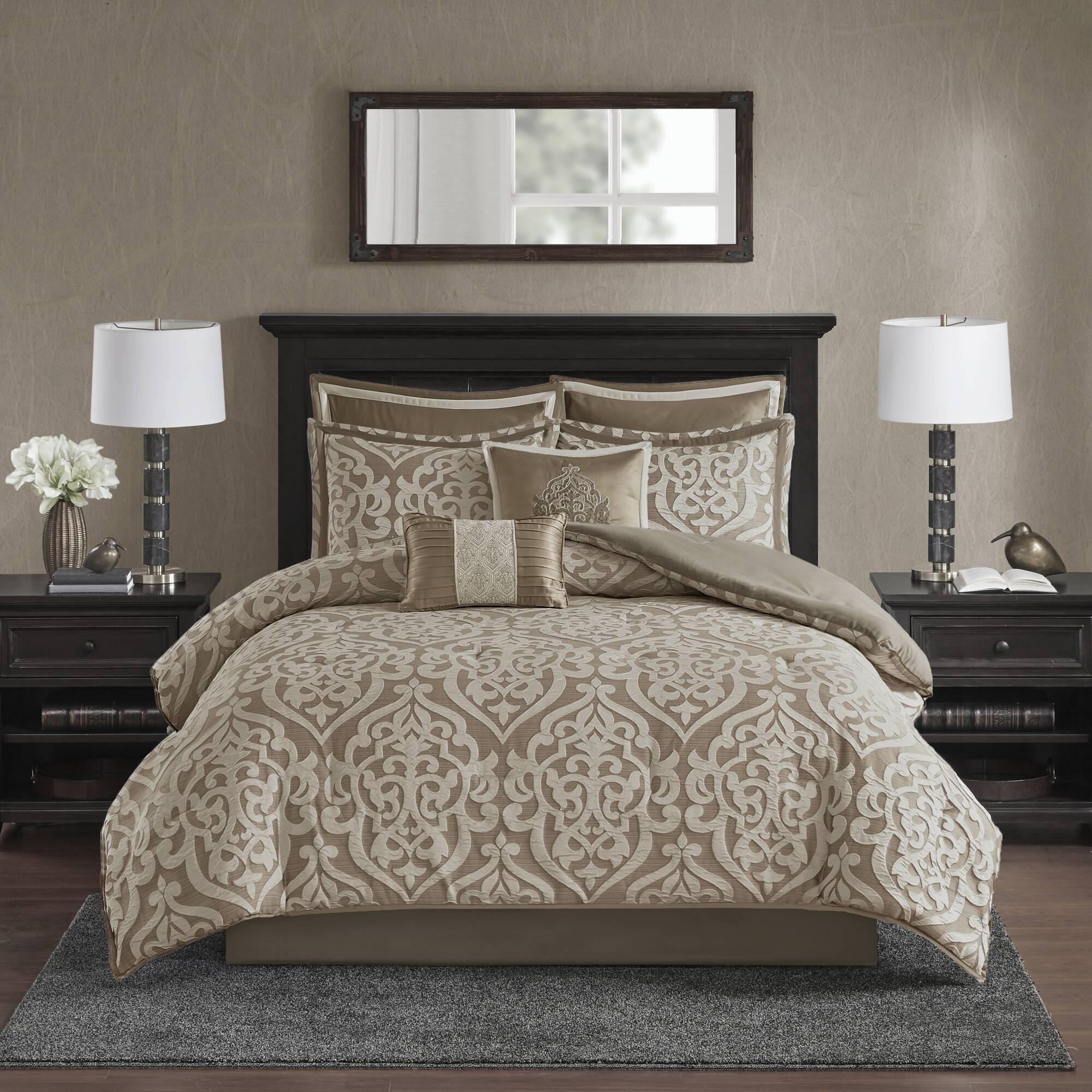 Odette - California King 8 Piece Comforter Set - Tan