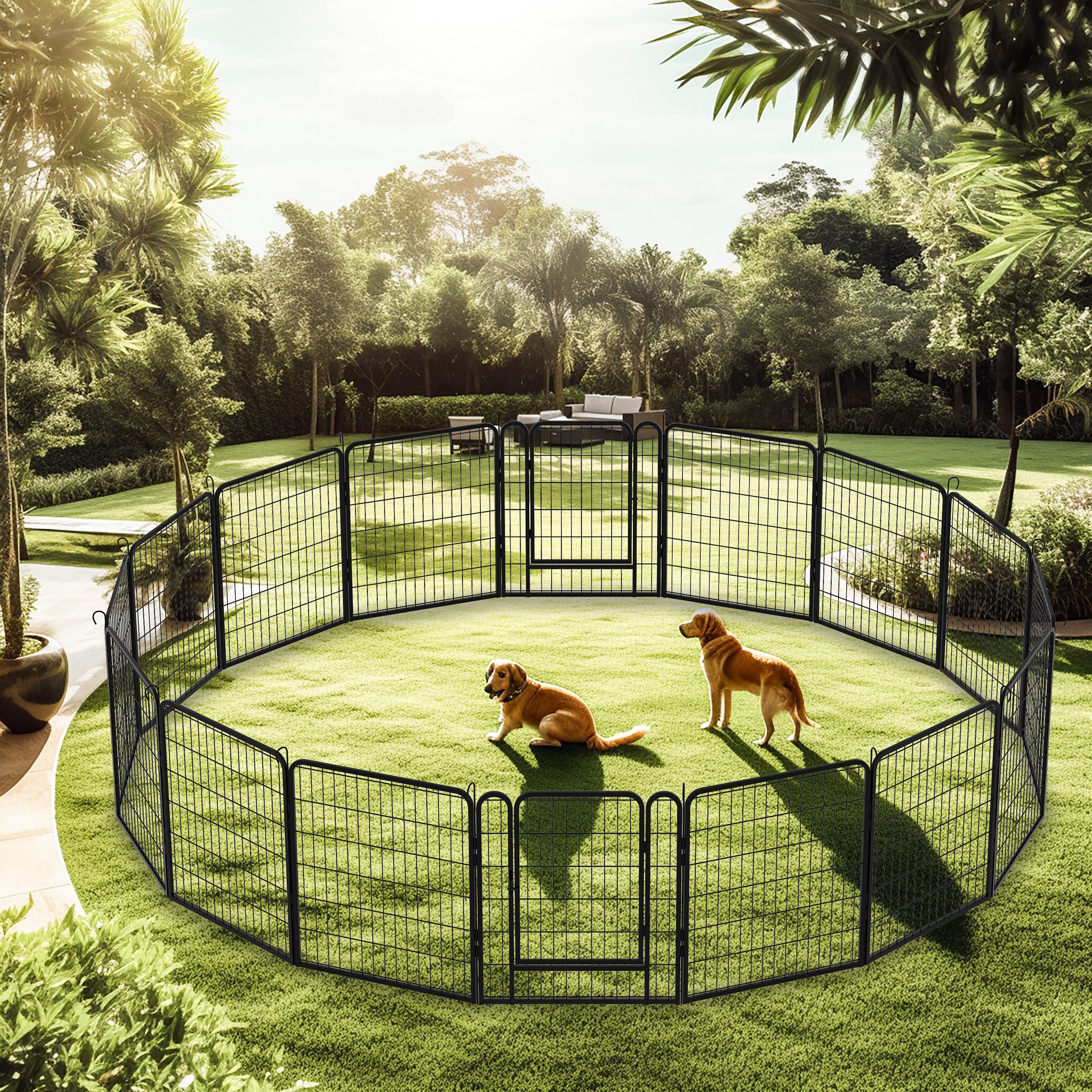 108.27" 16 Panels Heavy Duty Metal Playpen With Door, Dog Fence Pet Exercise Pen For Outdoor - Black