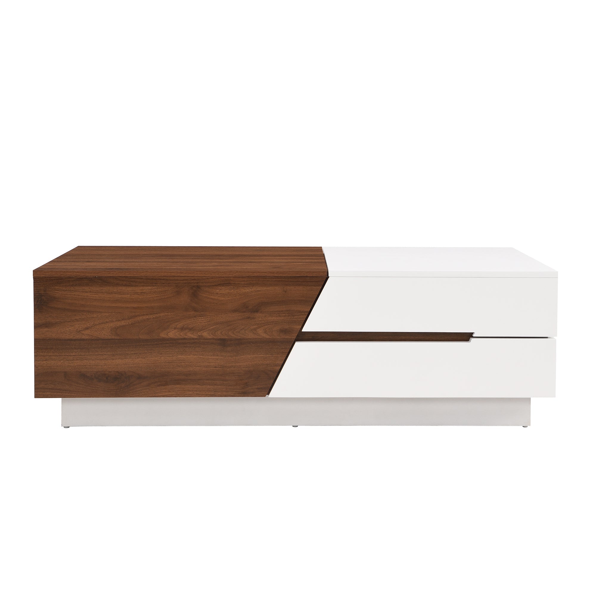 Modern Extendable Sliding Top Coffee Table with Storage in White&Walnut