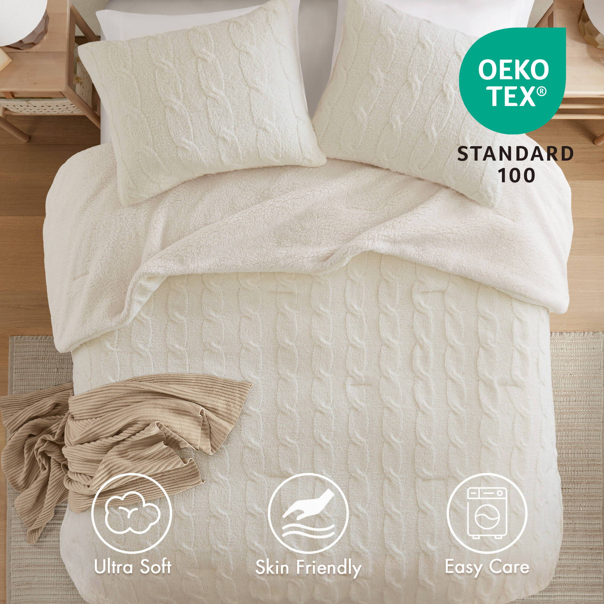 Riordan - Twin Cable Knit Comforter Set - Ivory