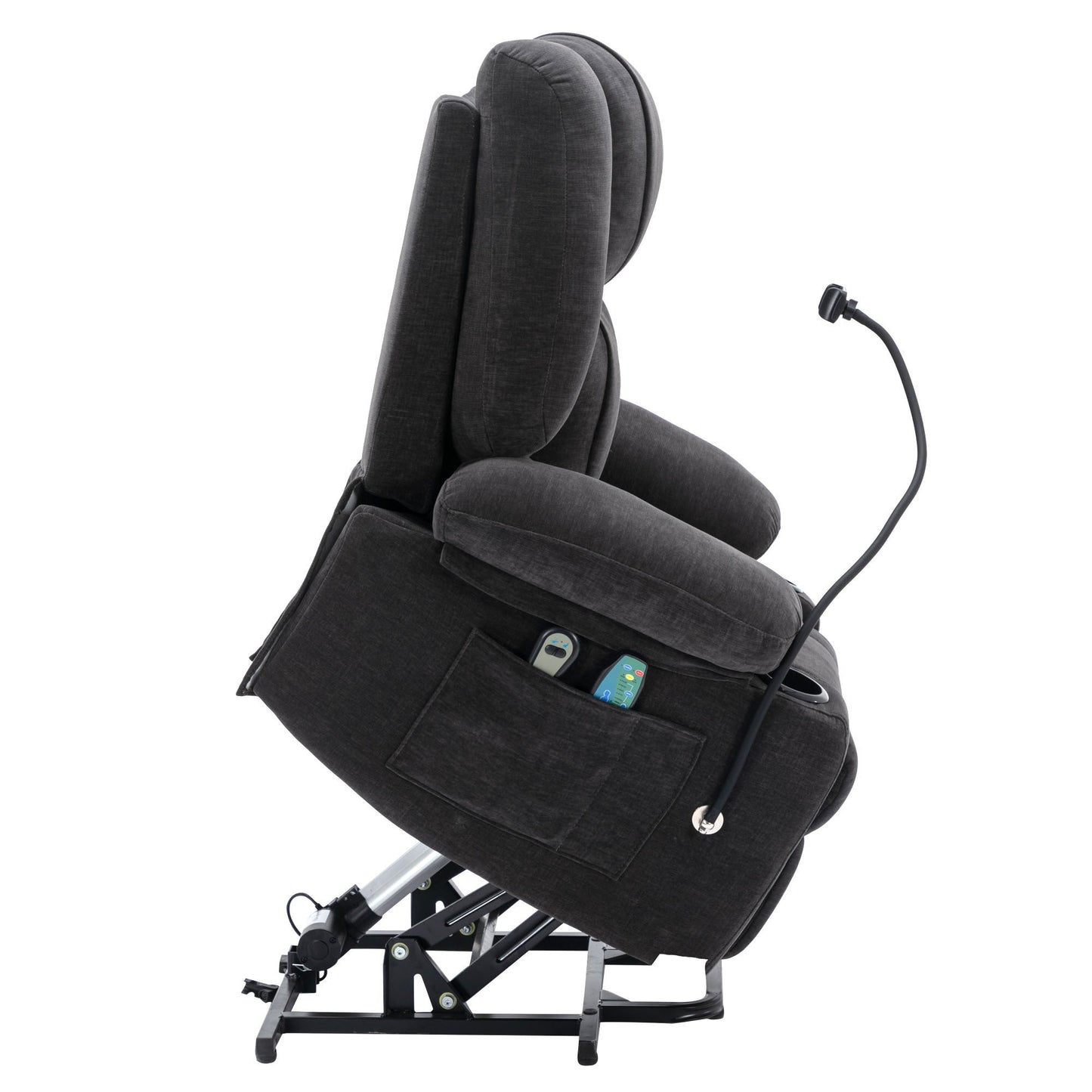 Power Lift Recliner Chair Electric Recliner for Elderly Recliner Chair with Massage and Heating Functions, Remote, Phone Holder Side Pockets and Cup Holders for Living Room, Black