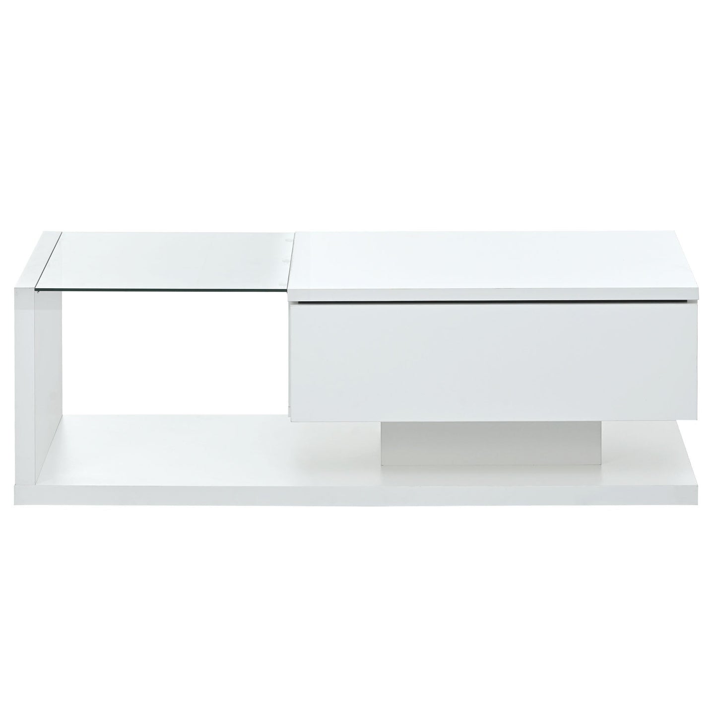 Modern Coffee Table with Tempered Glass, Wooden Cocktail Table with High-gloss UV Surface, Modernist 2-Tier Rectangle Center Table for Living Room, White