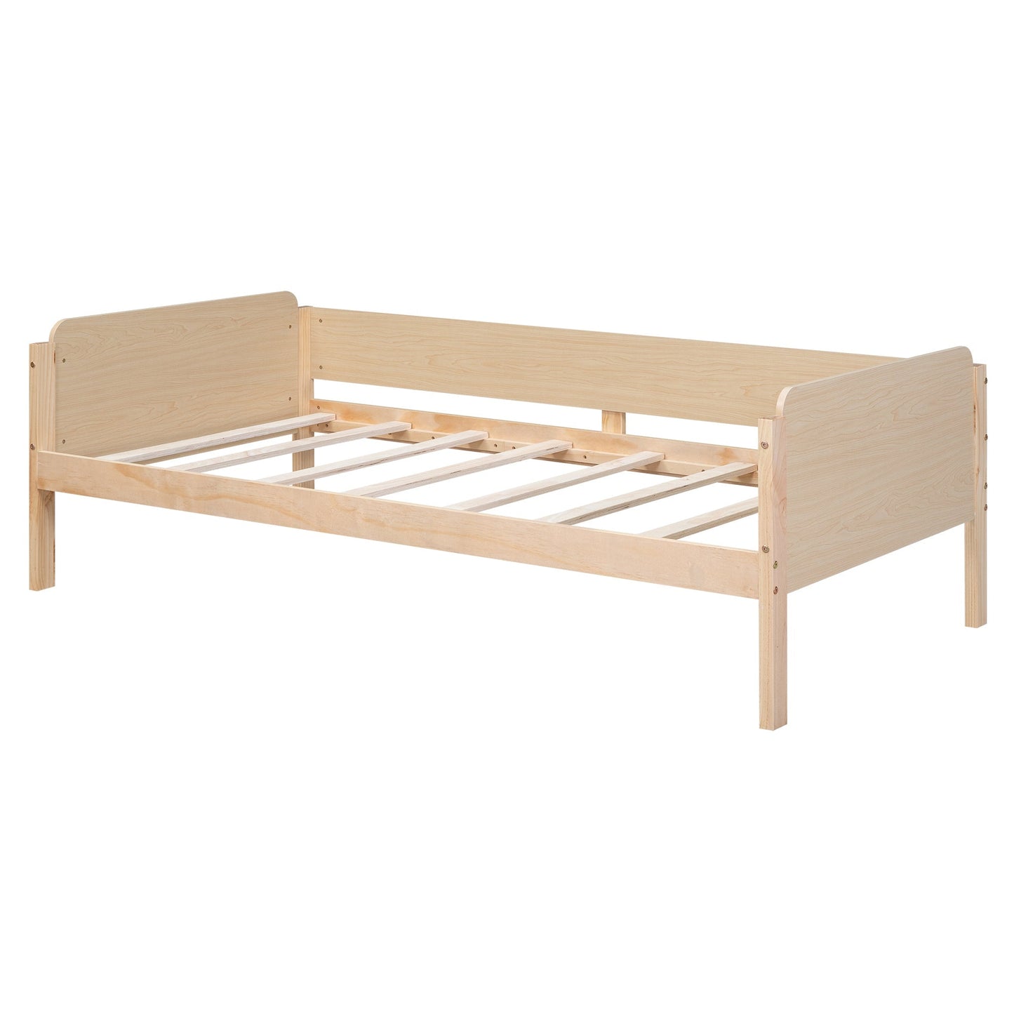 Wood Twin Size Platform Bed with 2 Drawers and 1 Chair&Desk Set, Natural+White