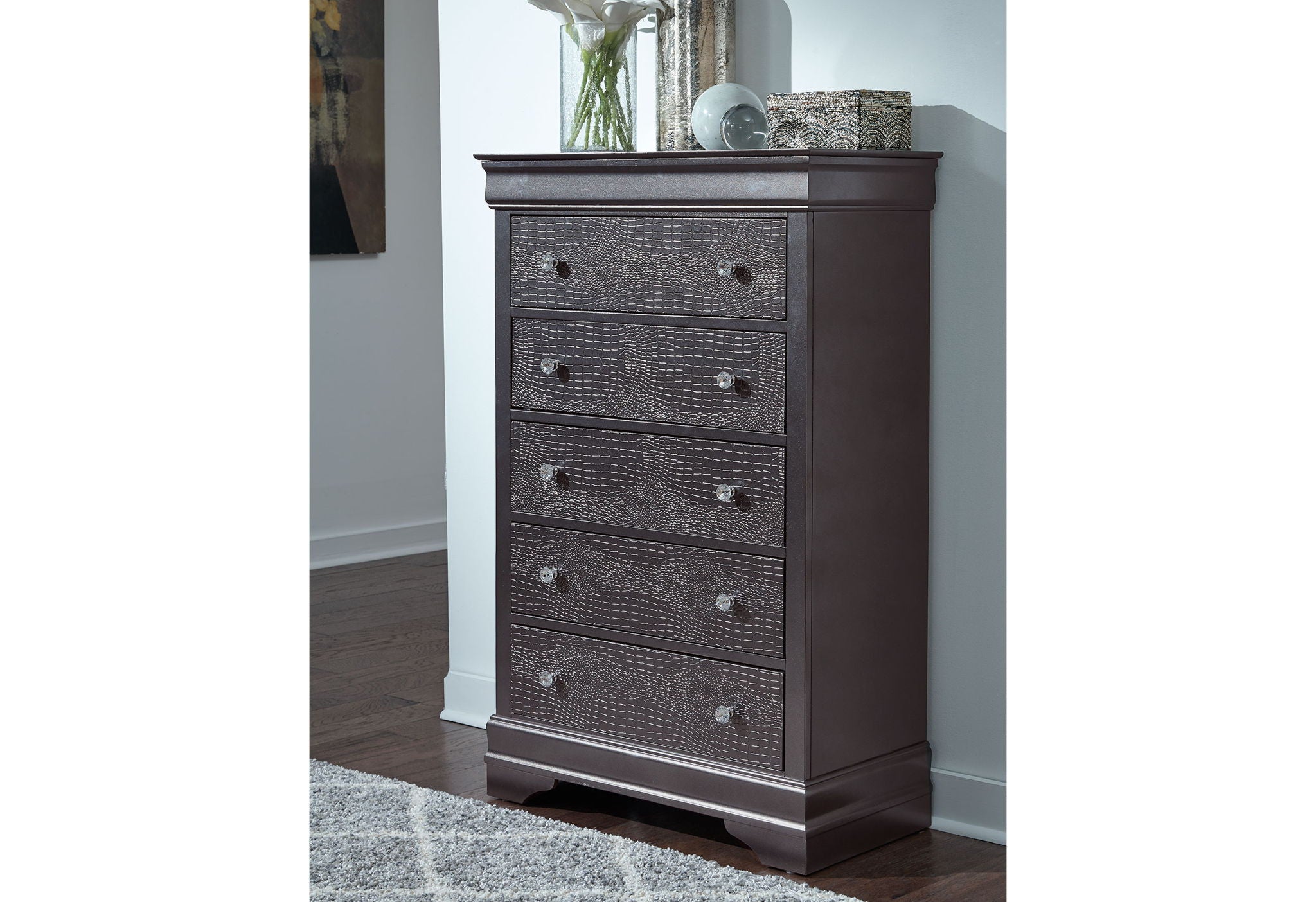 Pompei - 5 Piece King Bedroom Set With LED - Gray
