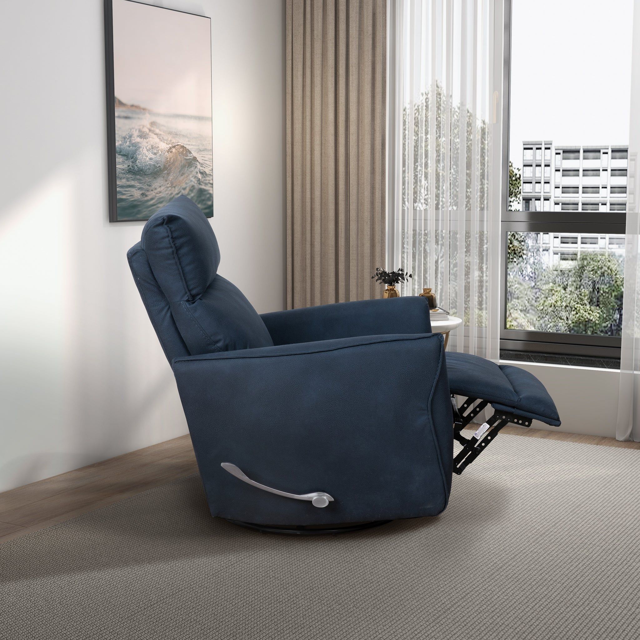 Carson - Swivel Glider Suede Recliner Chair - Midnight Blue