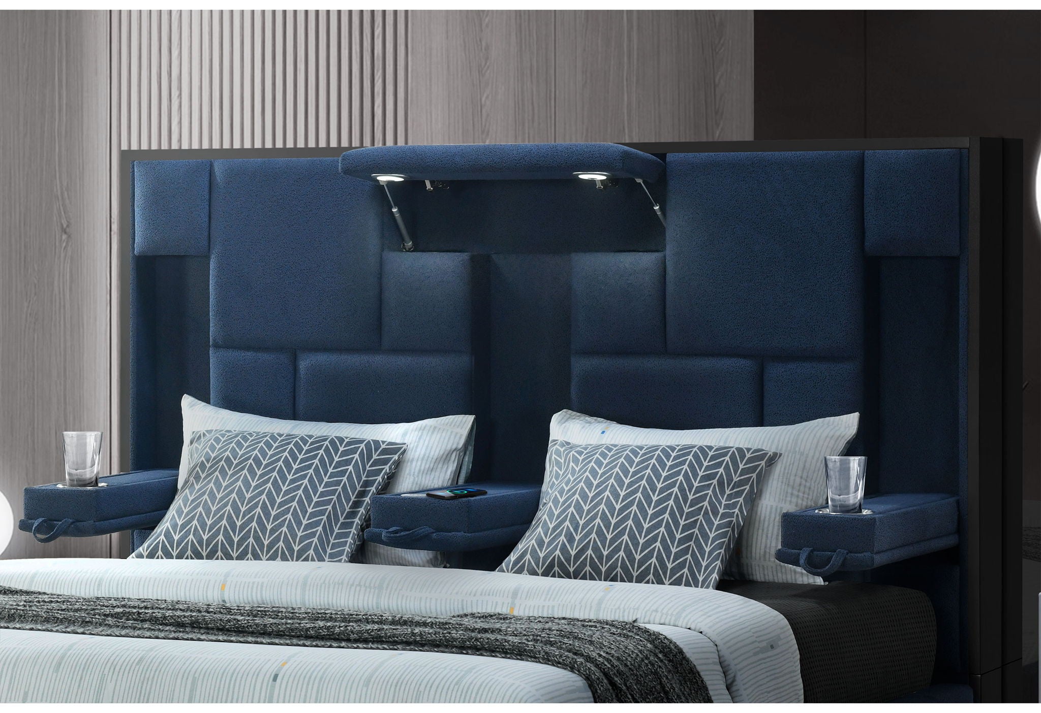 Oscar - King Bed Headboard, Footboard And Slats - Navy Blue