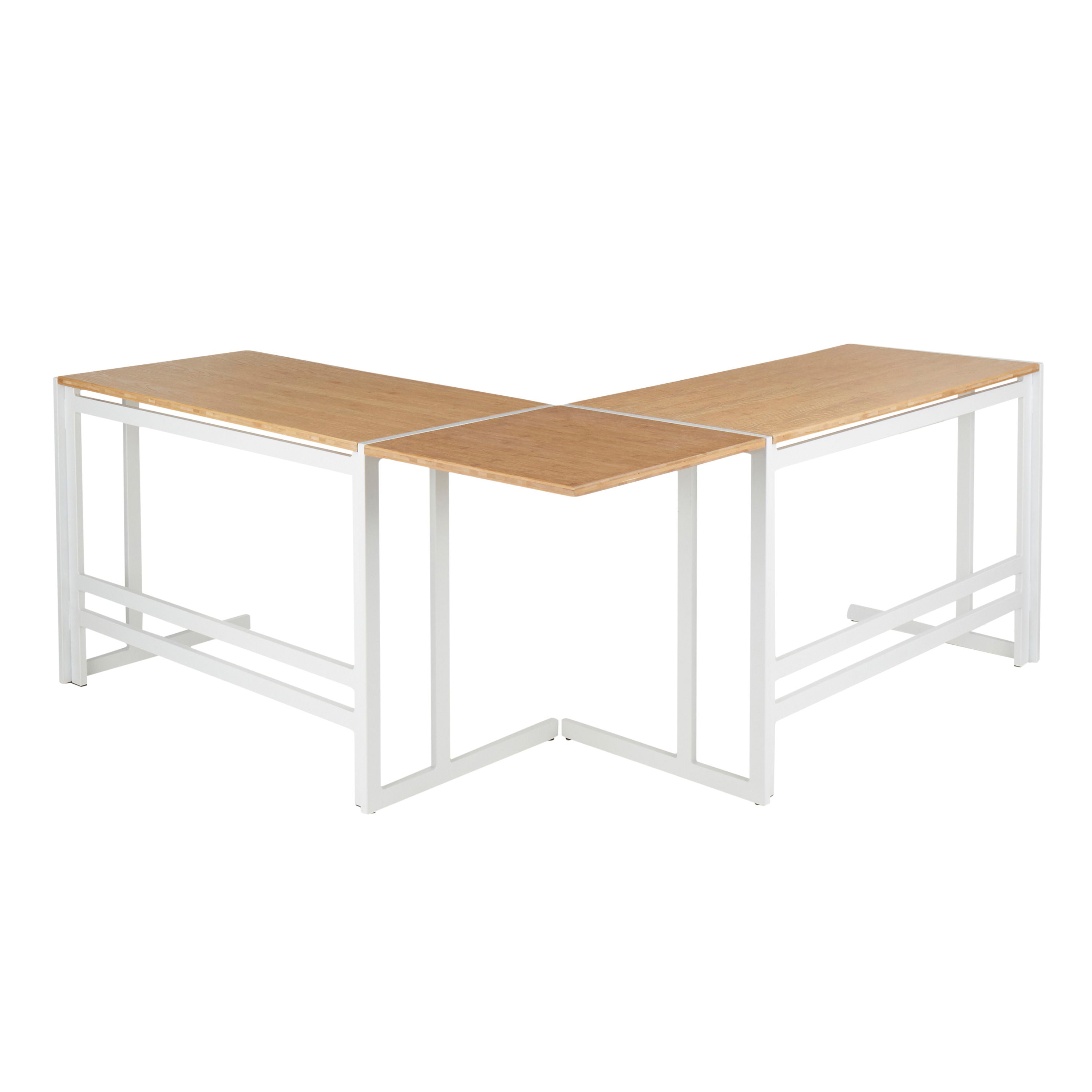 Roman - Industrial L Shaped Desk - White / Natural