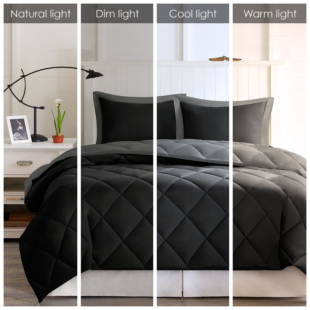 Larkspur - Twin 3M Scotchgard Diamond Quilting Reversible Down Alternative Comforter Set - Black / Gray