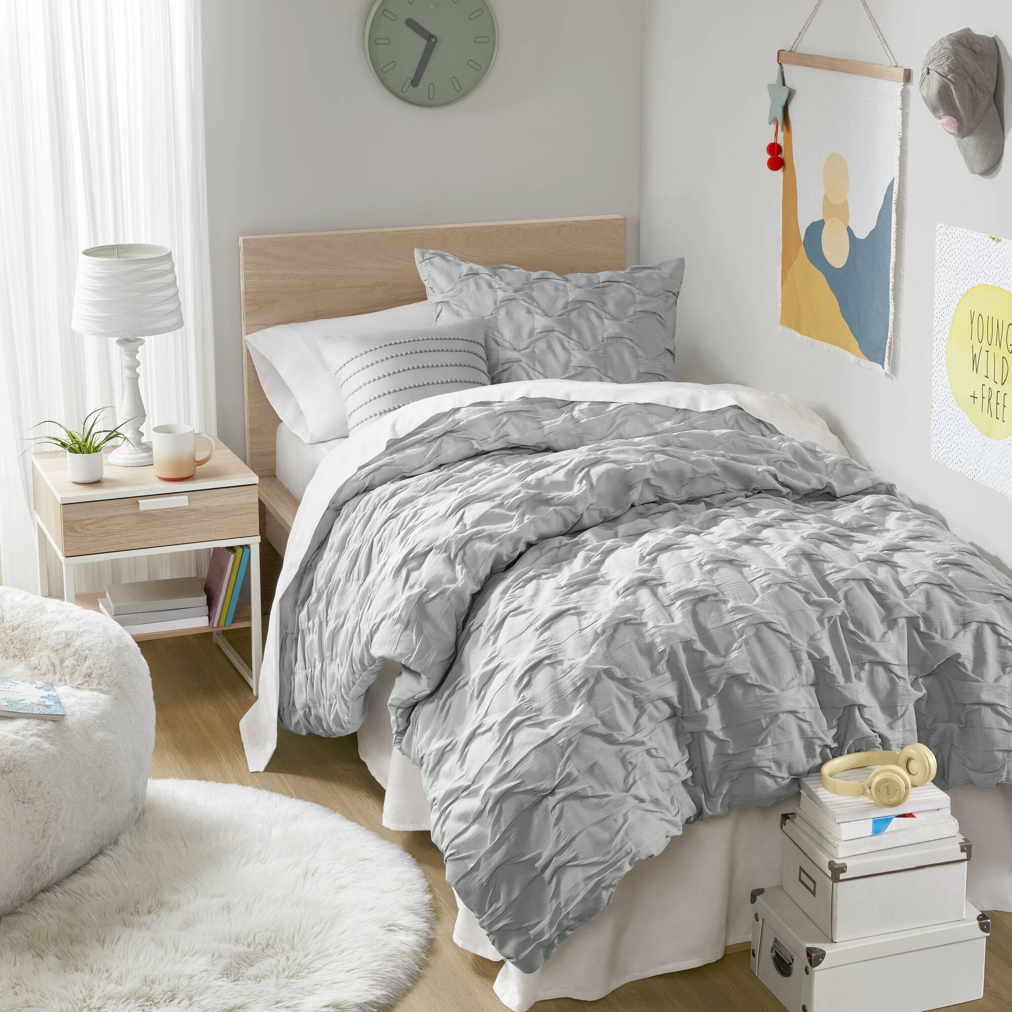 Bailey - Full/Queen Diamond Pucker Comforter Set - Gray