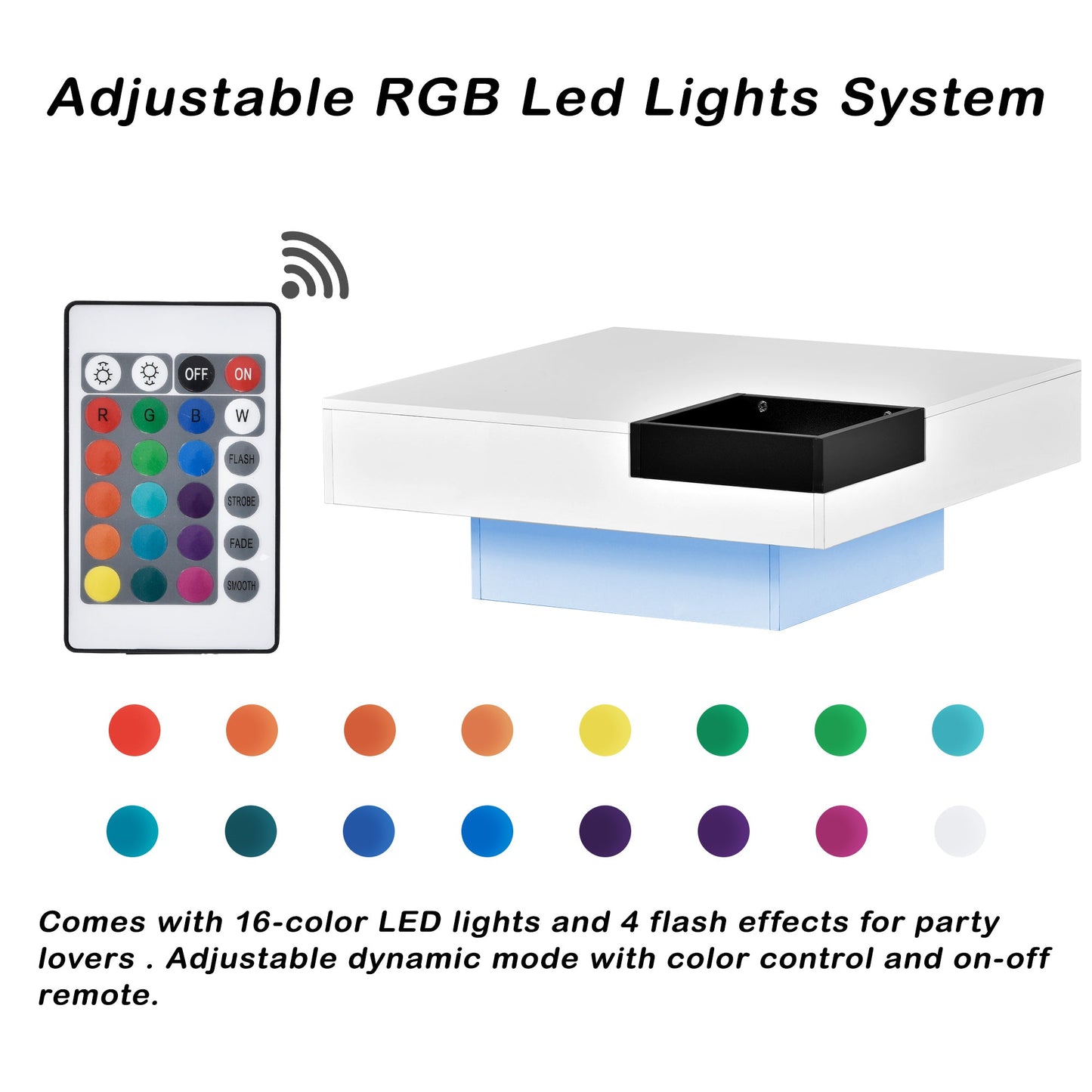 Modern Minimalist Design 31.5*31.5in Square Coffee Table with Detachable Tray and Plug-in 16-color LED Strip Lights Remote Control for Living Room( OLD SKU: WF291303AAK )