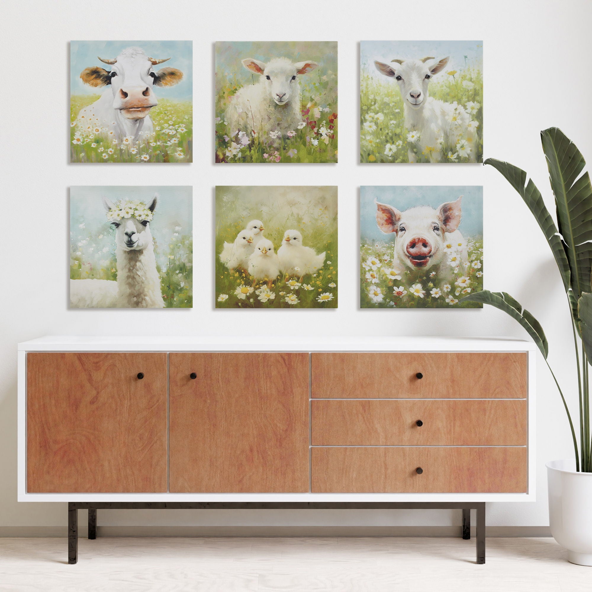 Sunshine Animals - Llama Canvas Wall Art - Green Multi