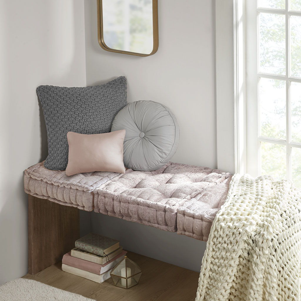 Azza - Poly Chenille Square Floor Pillow Cushion Compress Pack - Blush
