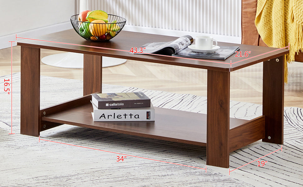 Modern and practical walnut textured coffee tables , tea tables. The double layered coffee table is made of MDF material. Suitable for living room  43.3"*21.6"*16.5"  CT-16