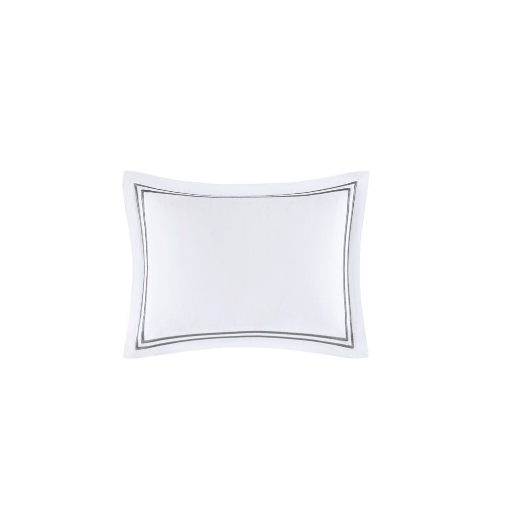 500 Thread Count Luxury - Full Sateen Embroidered Comforter Set - White / Gray