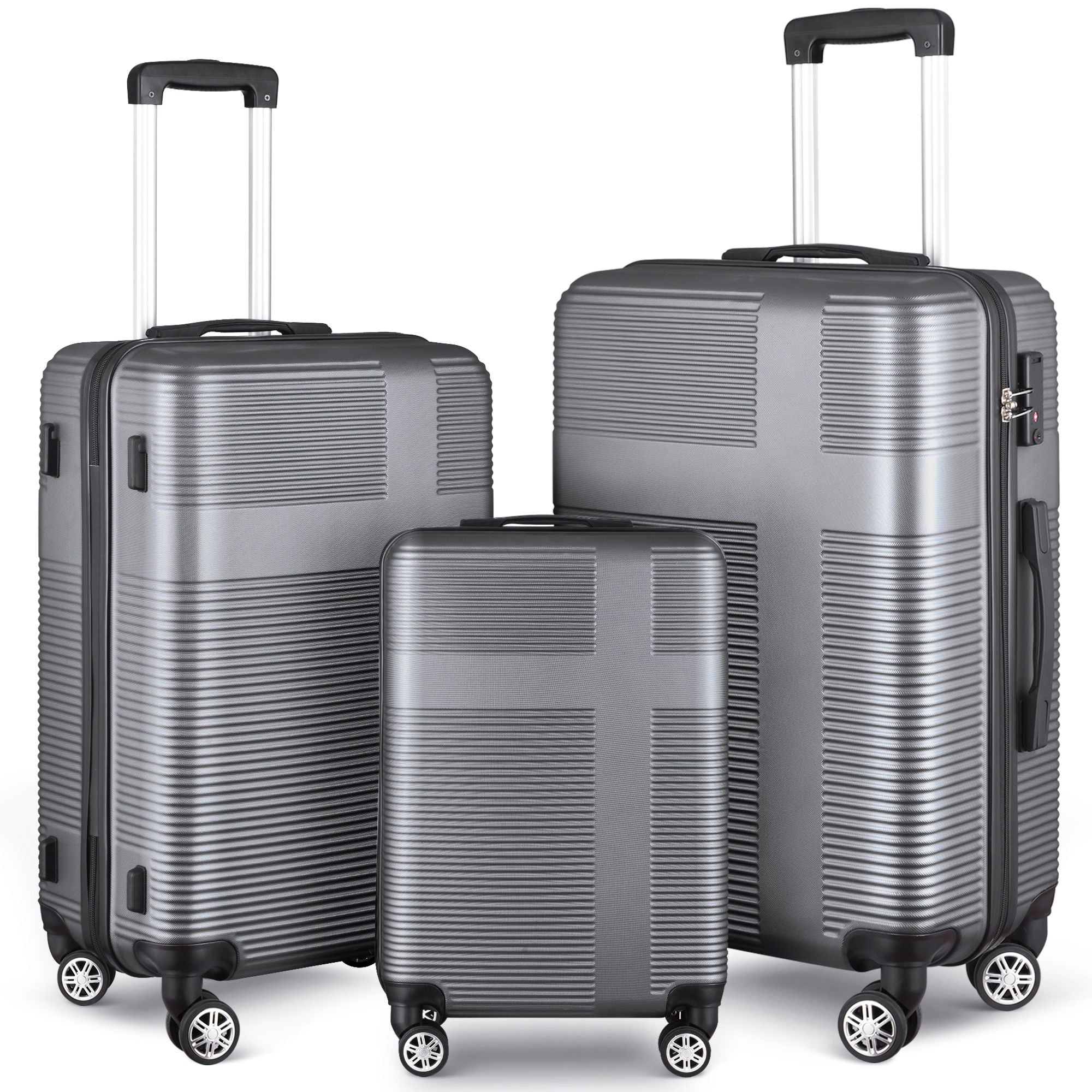 3 Piece Luggage With Tsa Lock Abs, Durable Luggage Set, Lightweight Suitcase With Hooks, Spinner Wheels Cross Stripe Luggage Sets