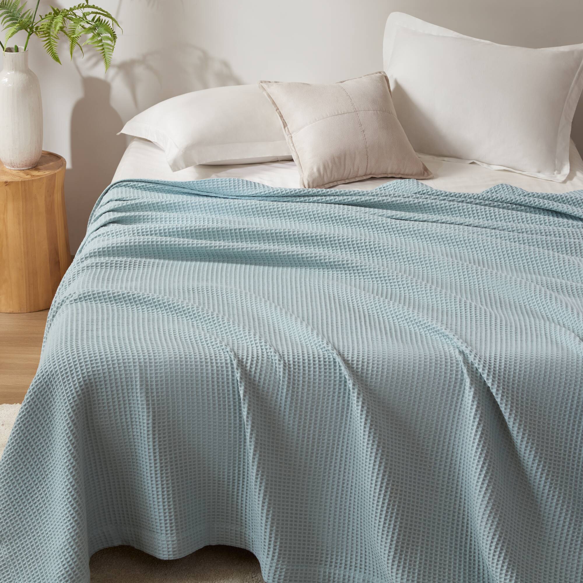 Waffle Weave - Cotton Blanket - Aqua