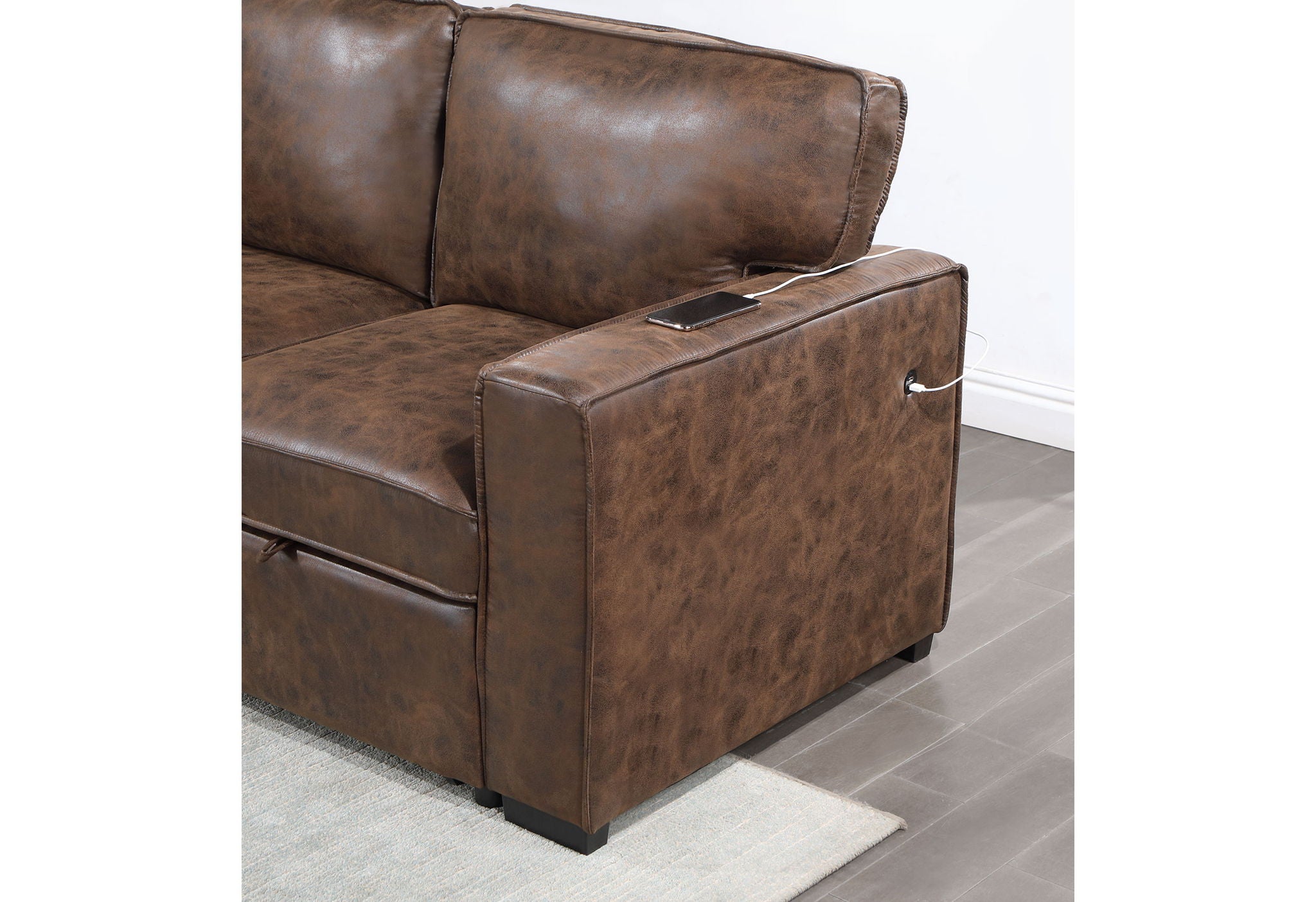 U0203 - Coffee Reversible Chaise With Storage - Dark Brown