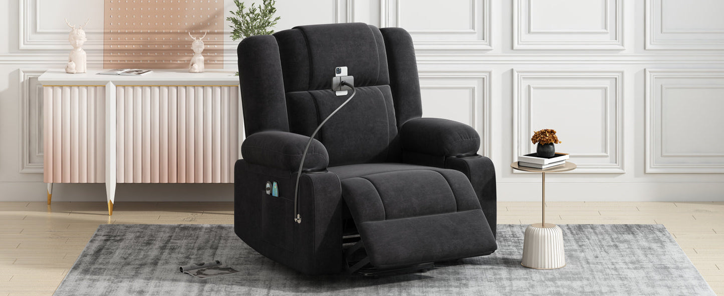 Power Lift Recliner Chair Electric Recliner for Elderly Recliner Chair with Massage and Heating Functions, Remote, Phone Holder Side Pockets and Cup Holders for Living Room, Black