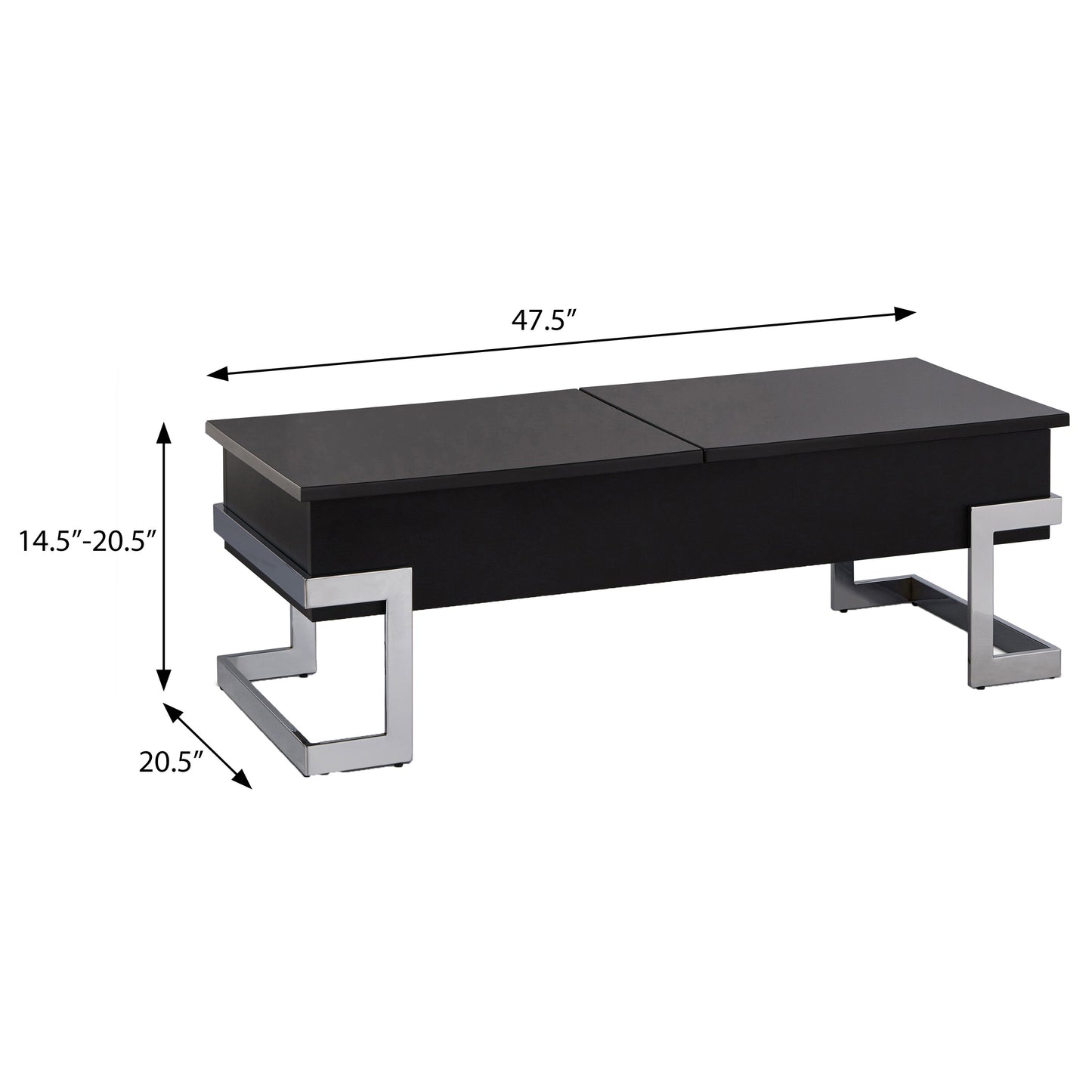 Black High Gloss and Chrome Coffee Table with Lift Top