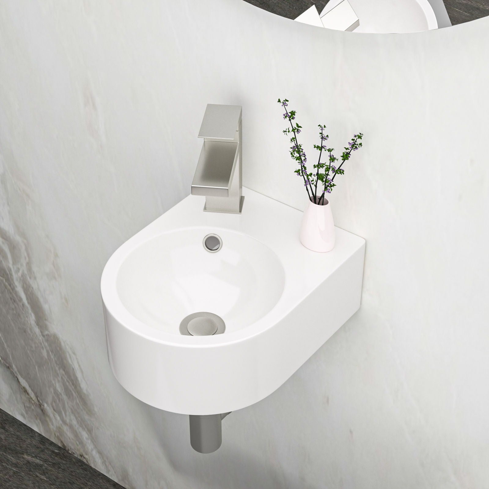 Modern Rectangle Wall Mount Bathroom Sink With Single Faucet Hole - White