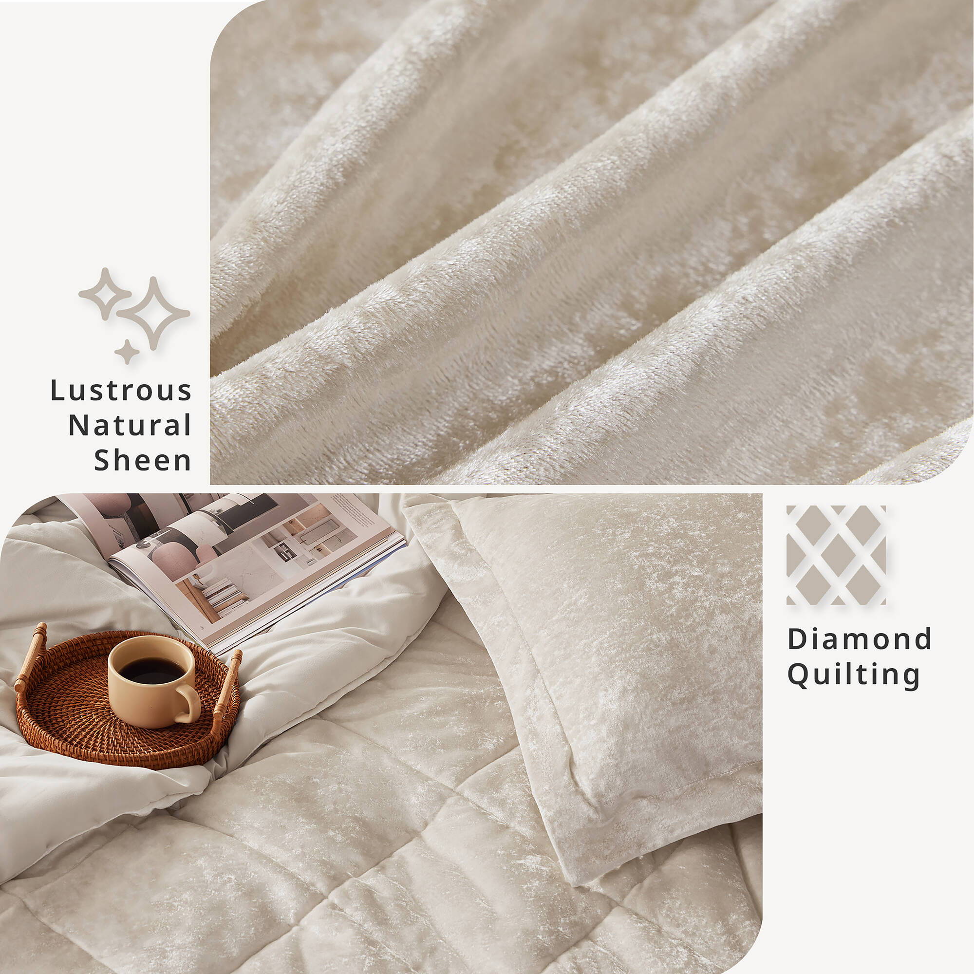 Felicia - Velvet King Comforter Set With Throw Pillow - Champagne