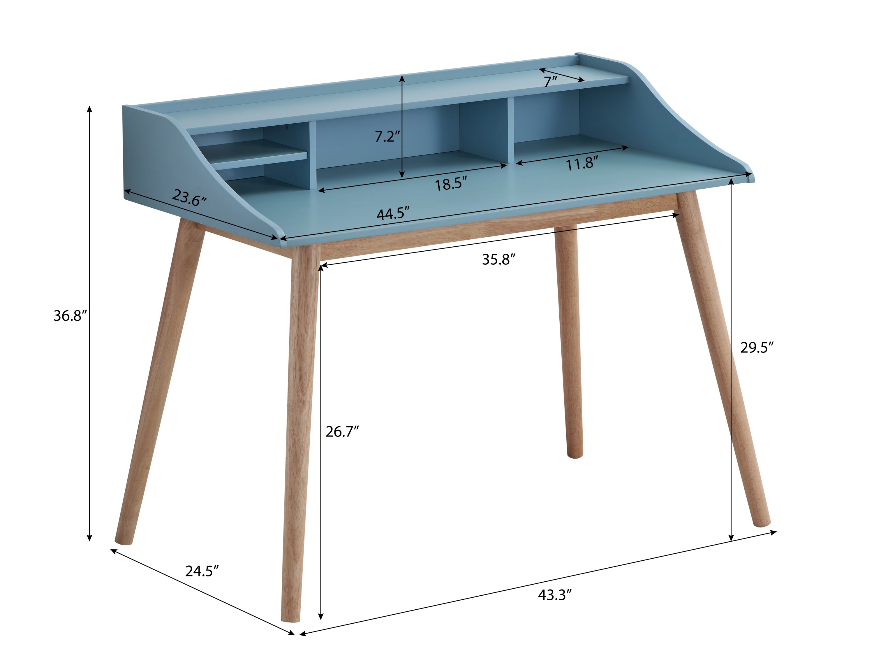 Roskilde Mid-Century Modern Wood Writing Desk with Hutch, Blue