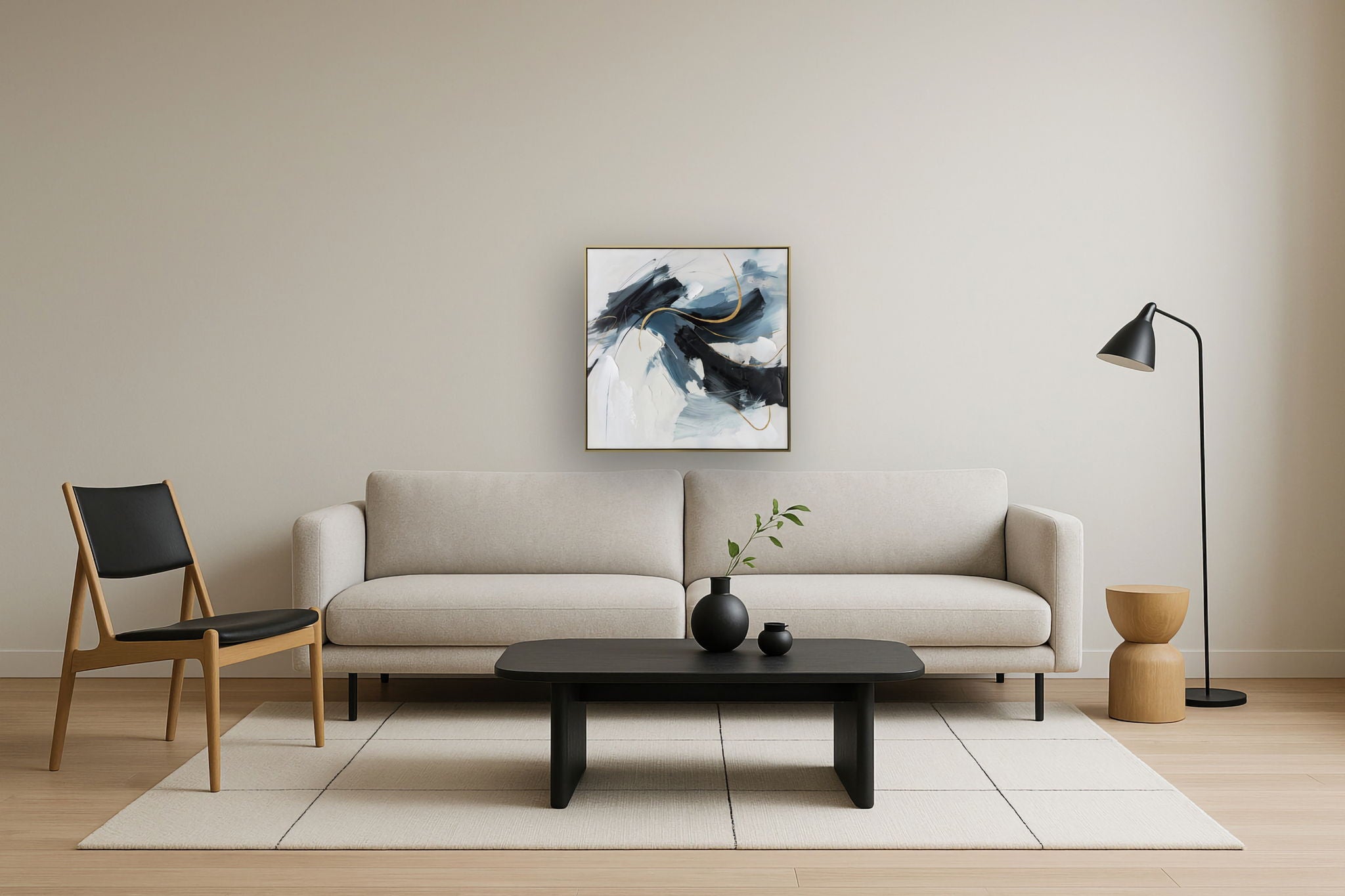 Midnight Drift - 33" x 33" Framed Wall Art - Black / Blue