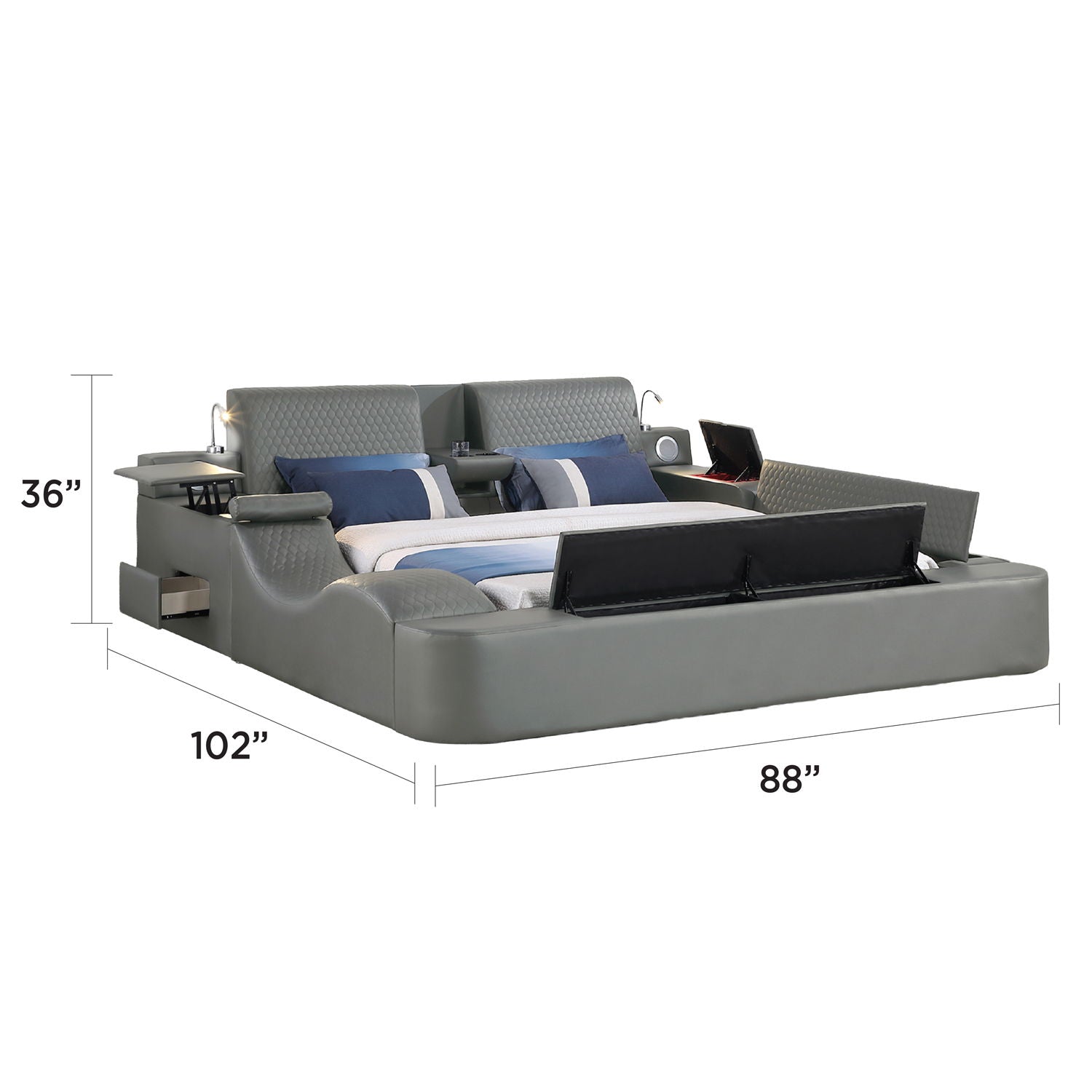 Zoya - Smart Multifunctional Bed, Built In Bluetooth Speakers, USB Charging