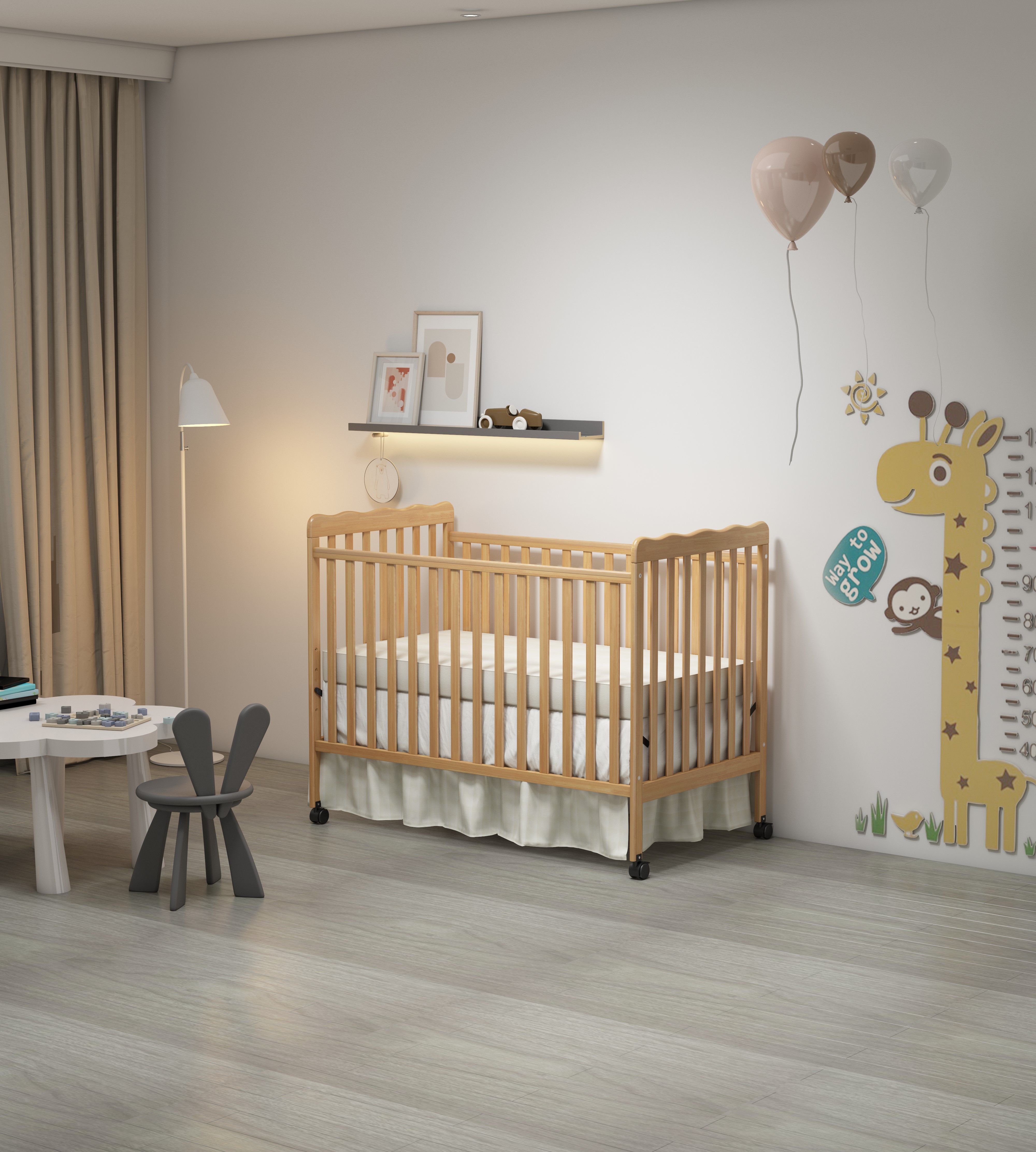 Crib 3 In 1 Convertible, Made Of Sustainable Pinewood, Non Toxic Finish, Comes With Locking Wheels, Wooden Nursery Furniture