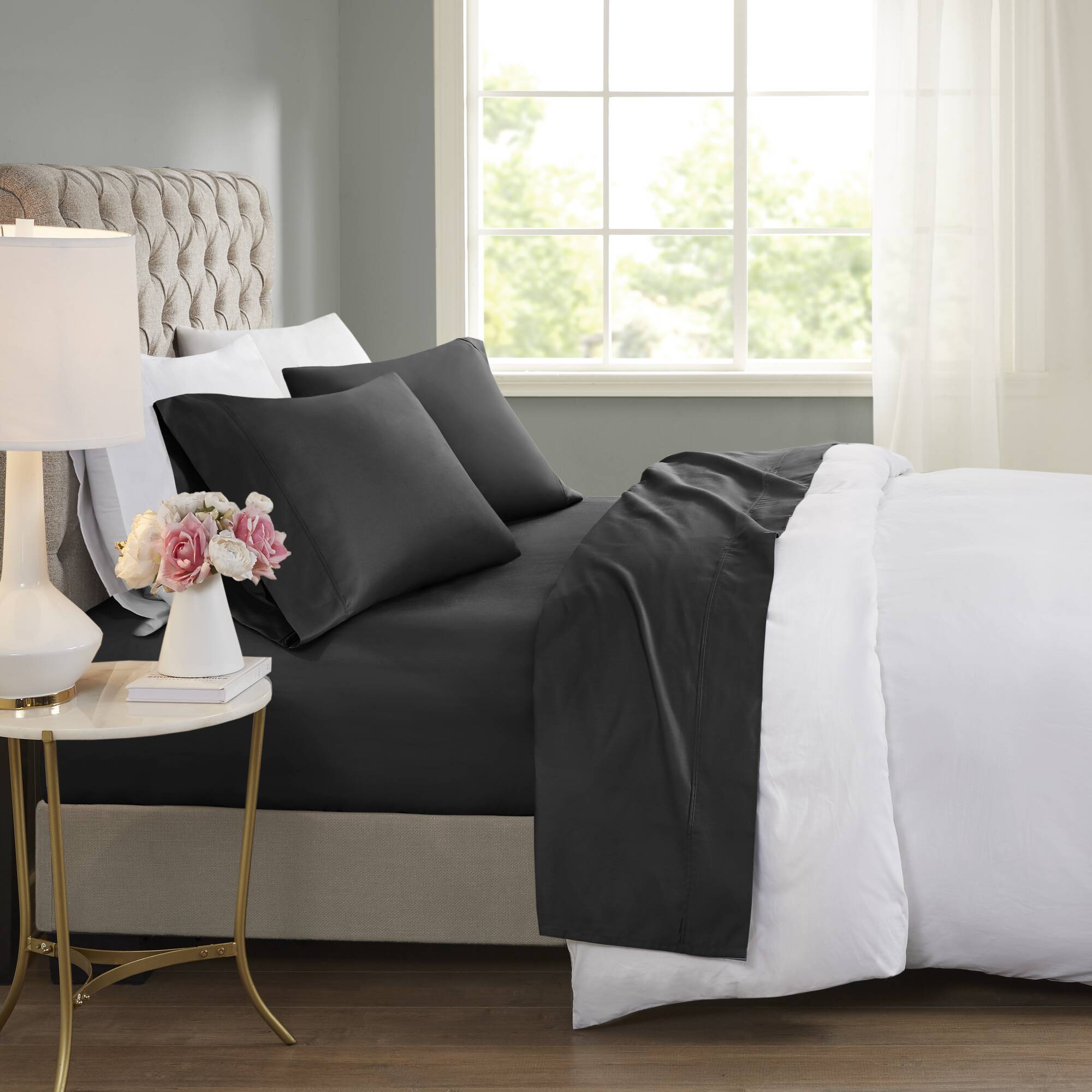 600 Thread Count - Cooling Cotton Blend 4-Piece Sheet Set - Black