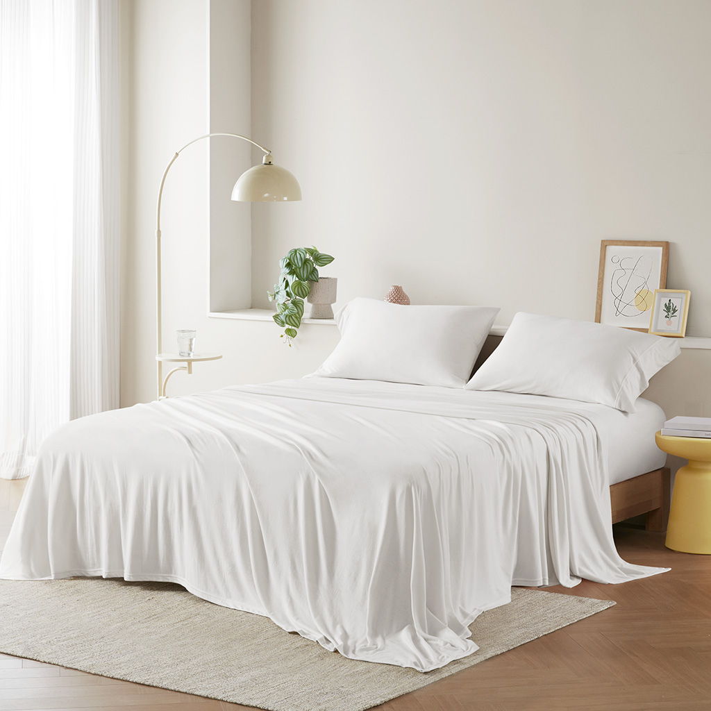 Cotton Blend Jersey Knit - King All Season Sheet Set - White