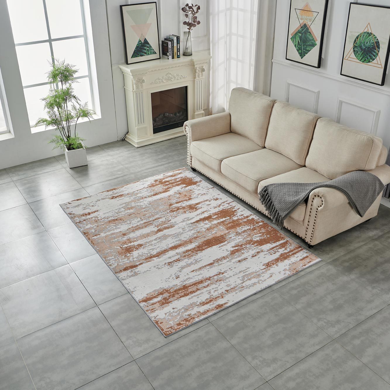 ZARA Collection Abstract Design Gray Brown Rust Machine Washable Super Soft Area Rug