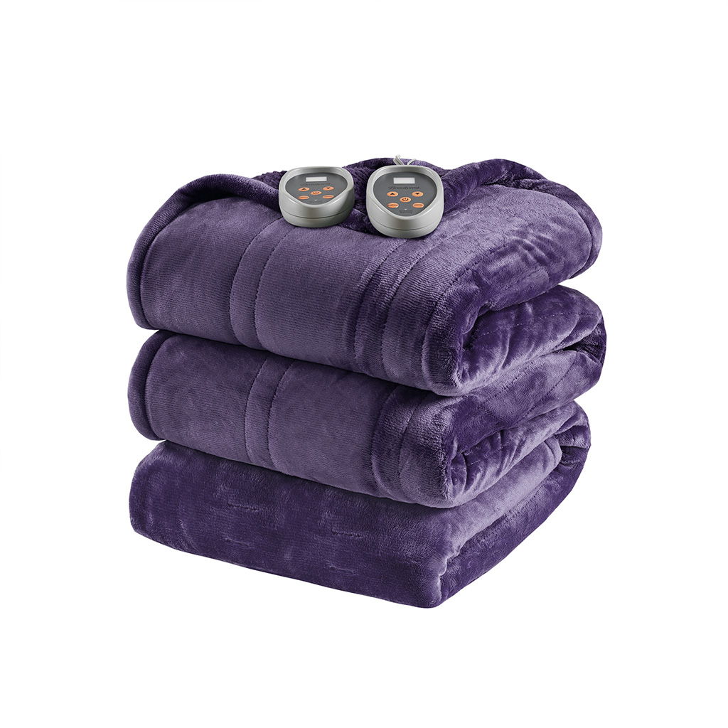 Heated Microlight to Berber - Queen Blanket - Purple