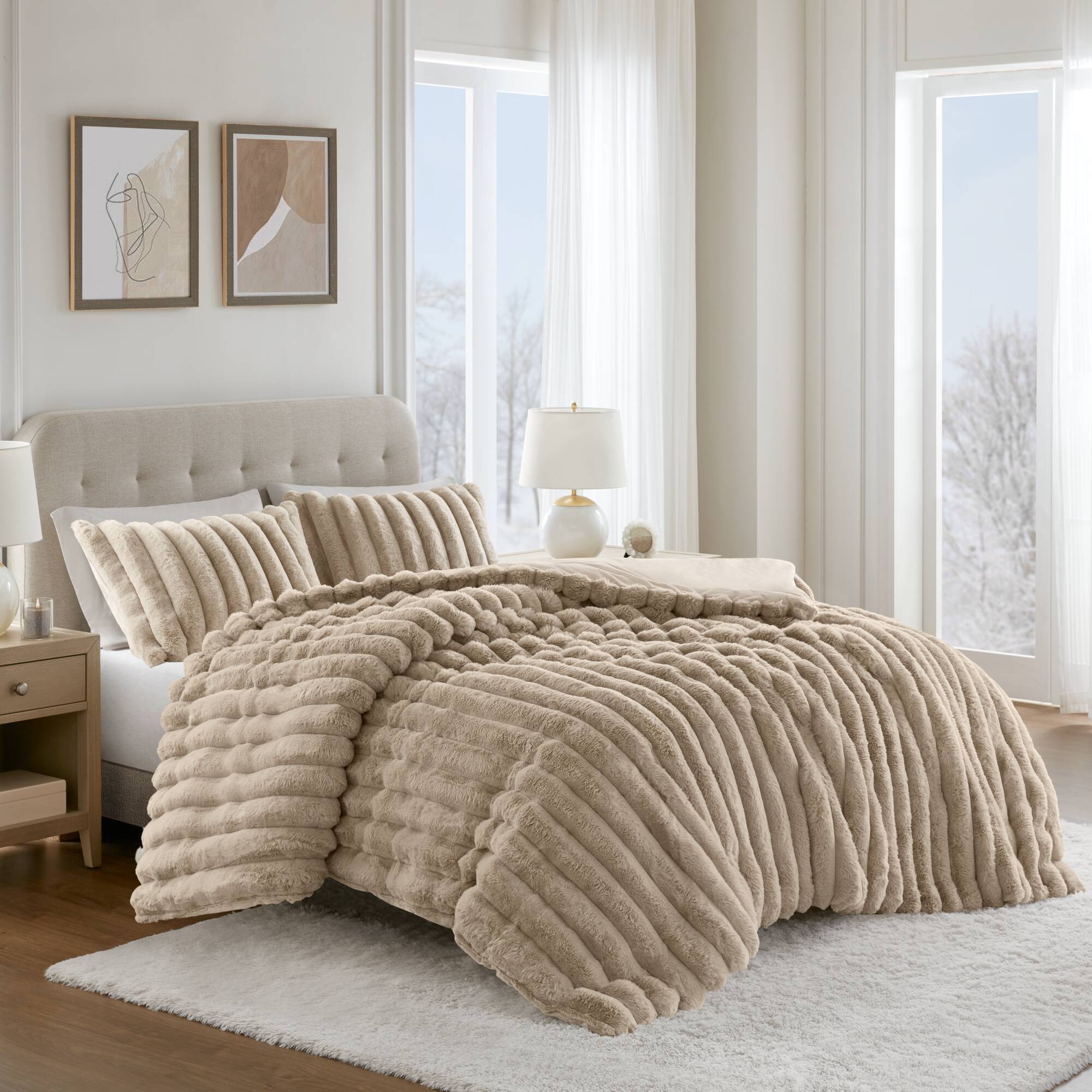 Jasmine - 3 Piece King Ultrasoft Ribbed Comforter Set - Taupe