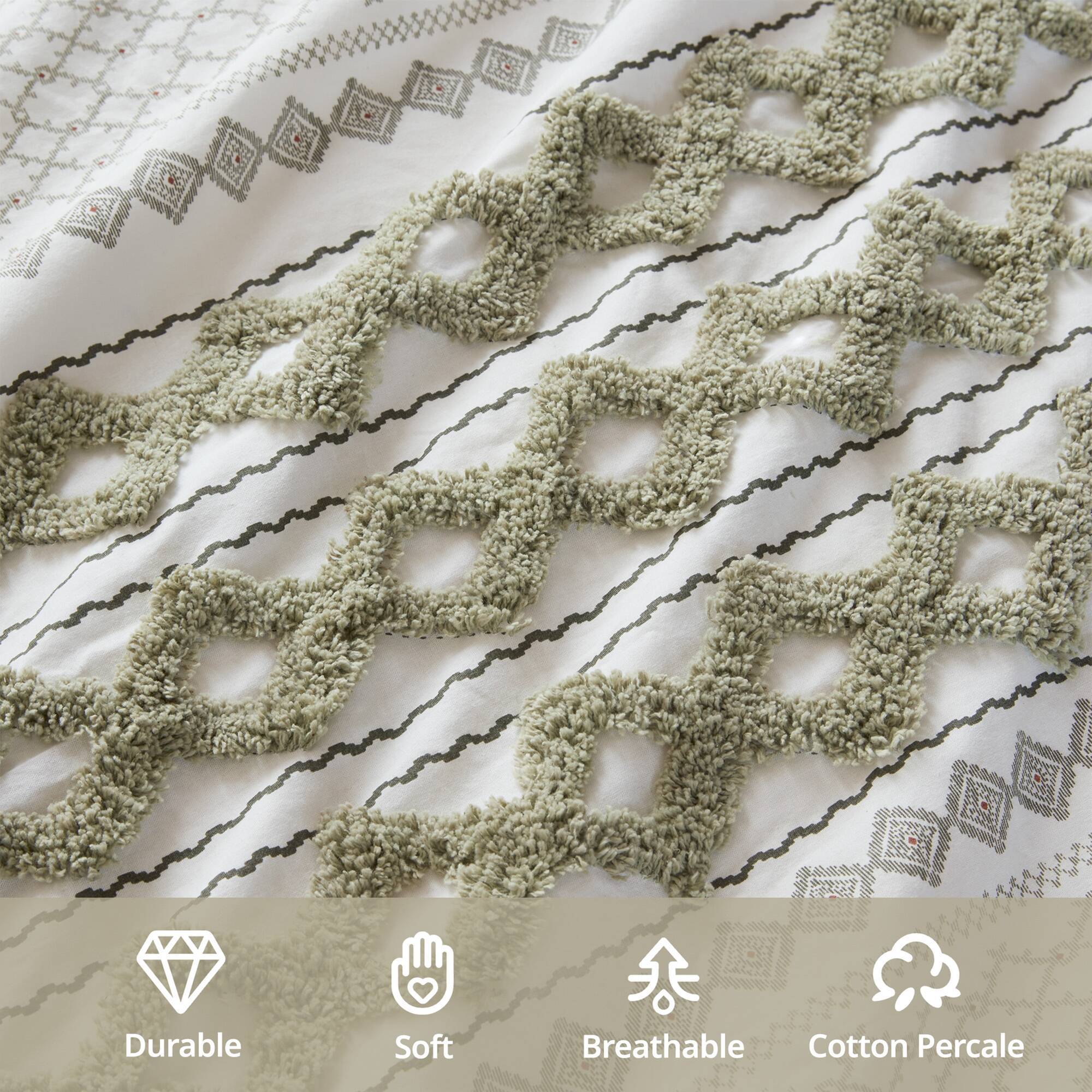 Imani - 3 Piece Full/Queen Printed Comforter Set - Sage/Ivory